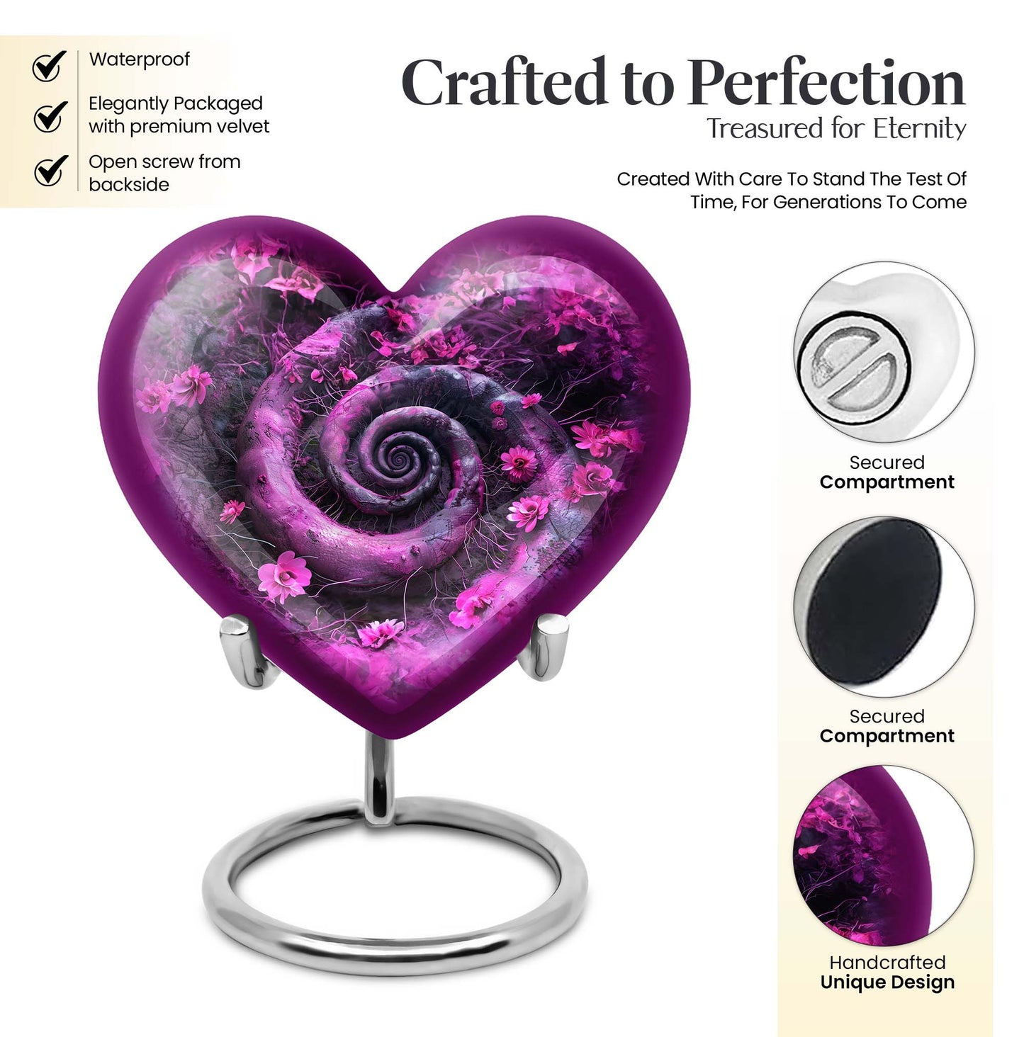 Heart design 10-inch spiral urn for cremation