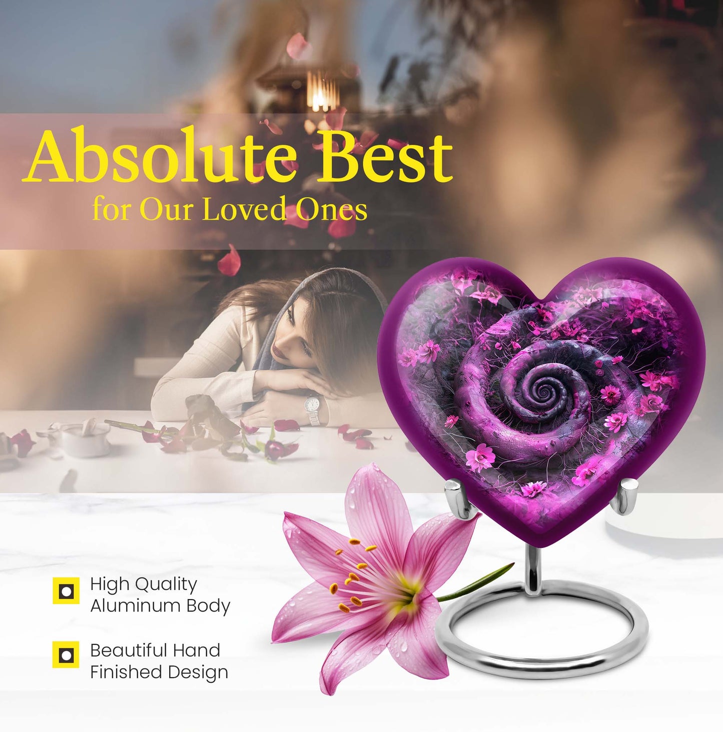Heart design 10-inch spiral urn for cremation