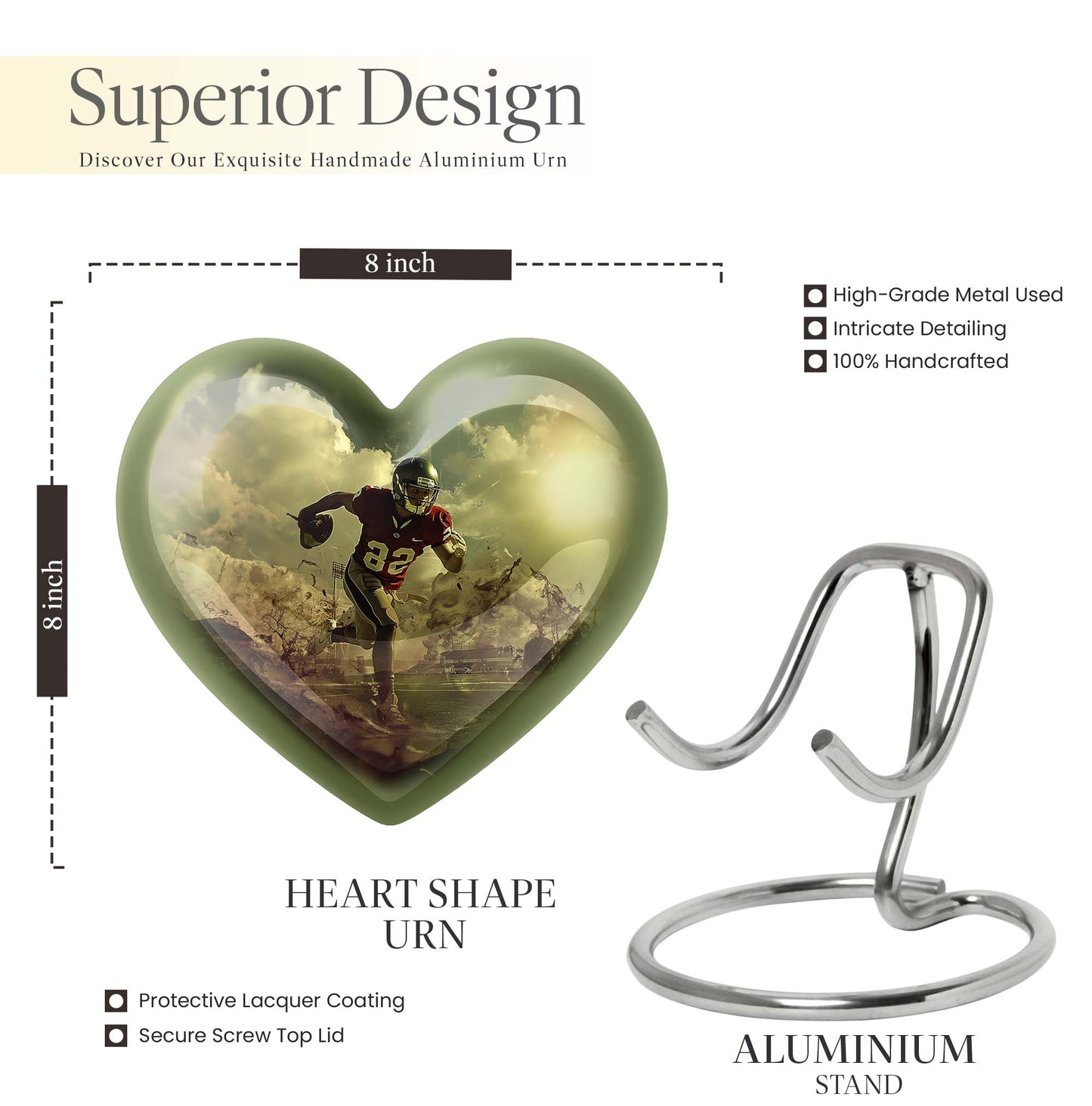 heart shaped football urn for adult human ashes