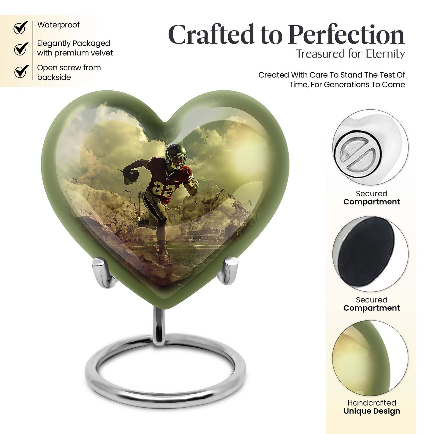 heart shaped football urn for adult human ashes
