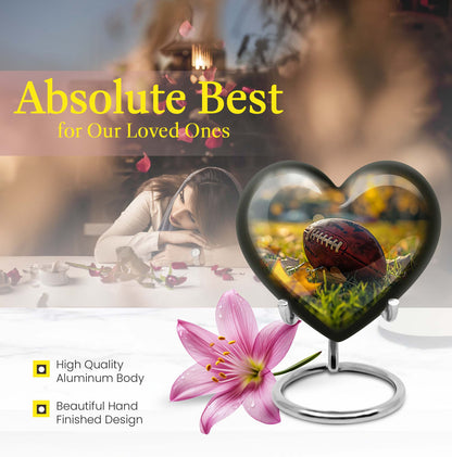 Heart Design Football Urn, Memorial Large Urn for Ashes