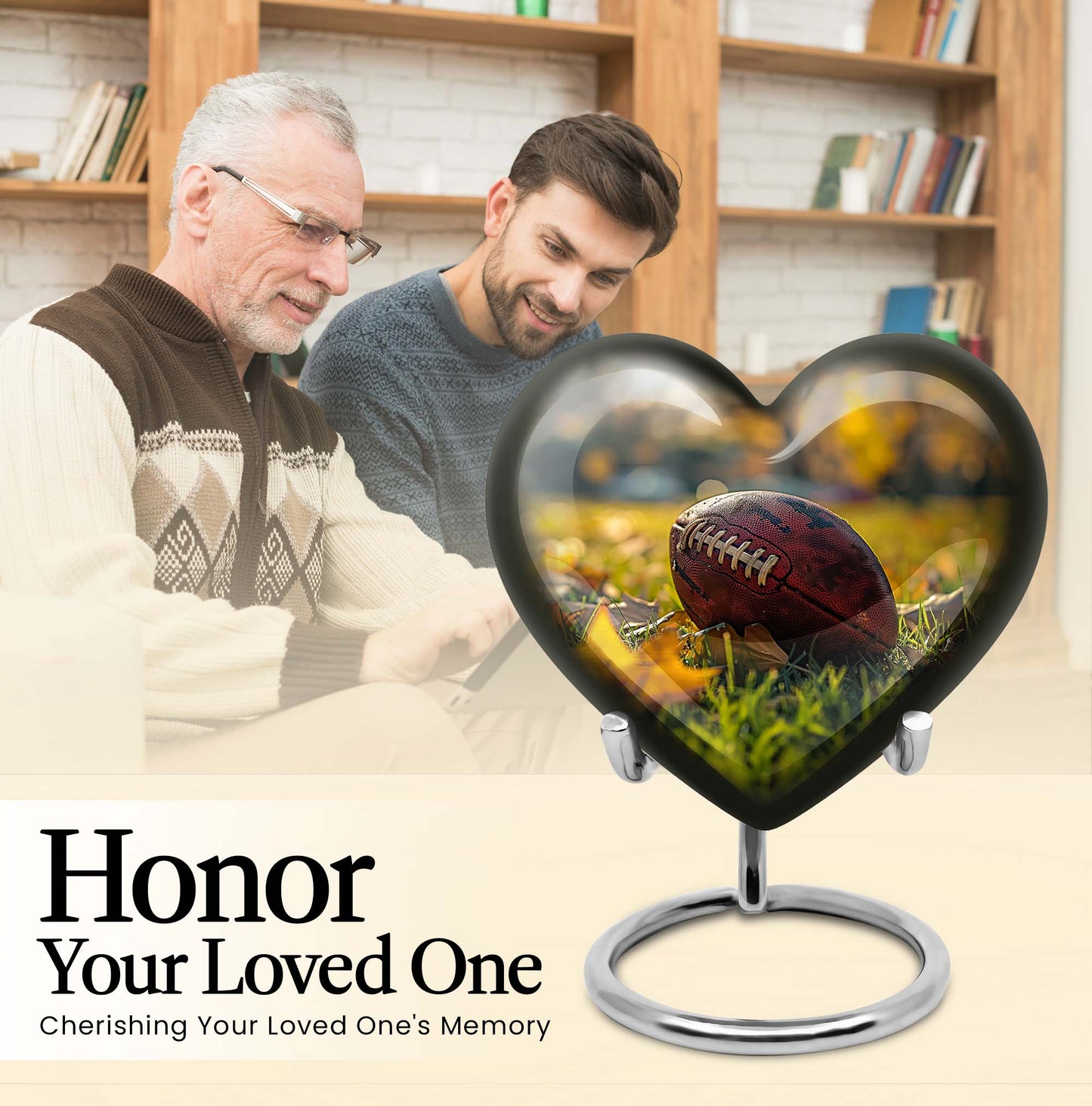 Heart Design Football Urn, Memorial Large Urn for Ashes