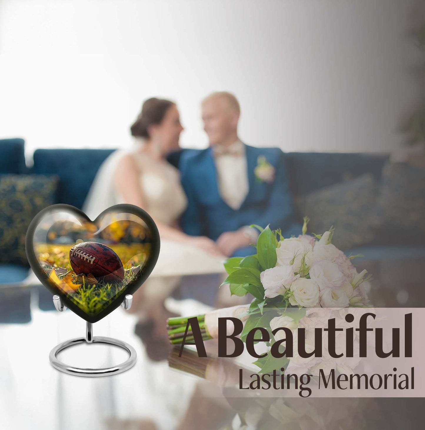 Heart Design Football Urn, Memorial Large Urn for Ashes