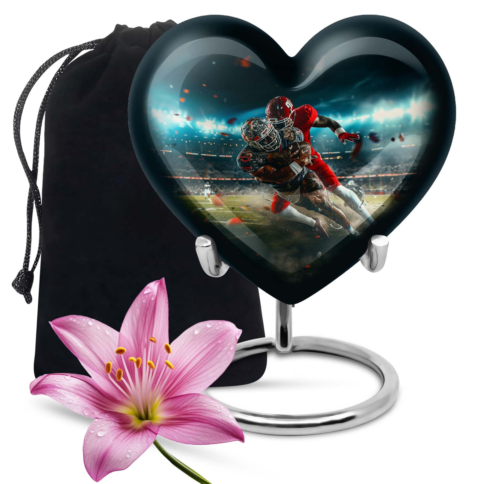 10-inch heart-shaped football urn, aluminium cremation urn for adult female ashes