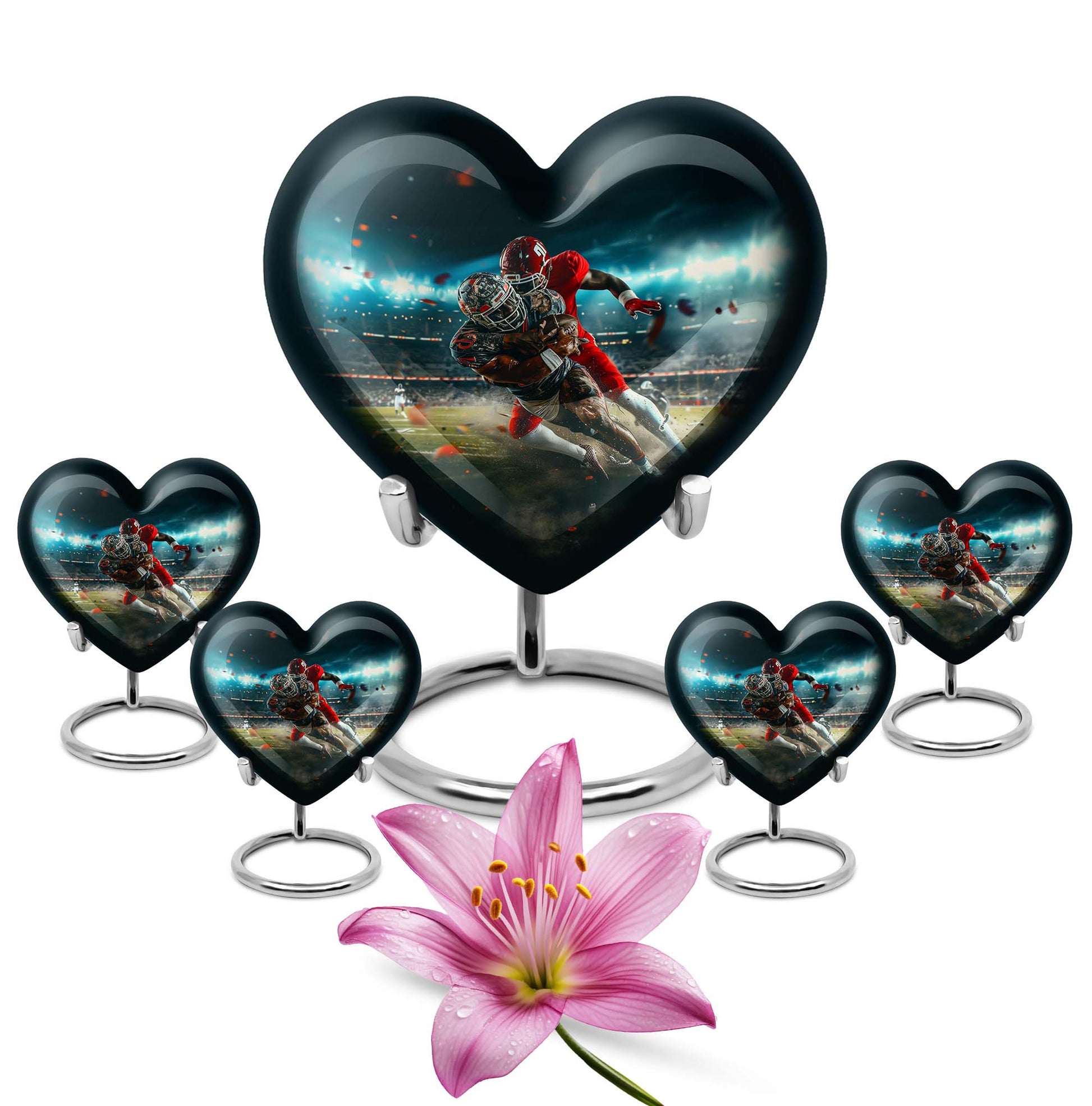 10-inch heart-shaped football urn, aluminium cremation urn for adult female ashes
