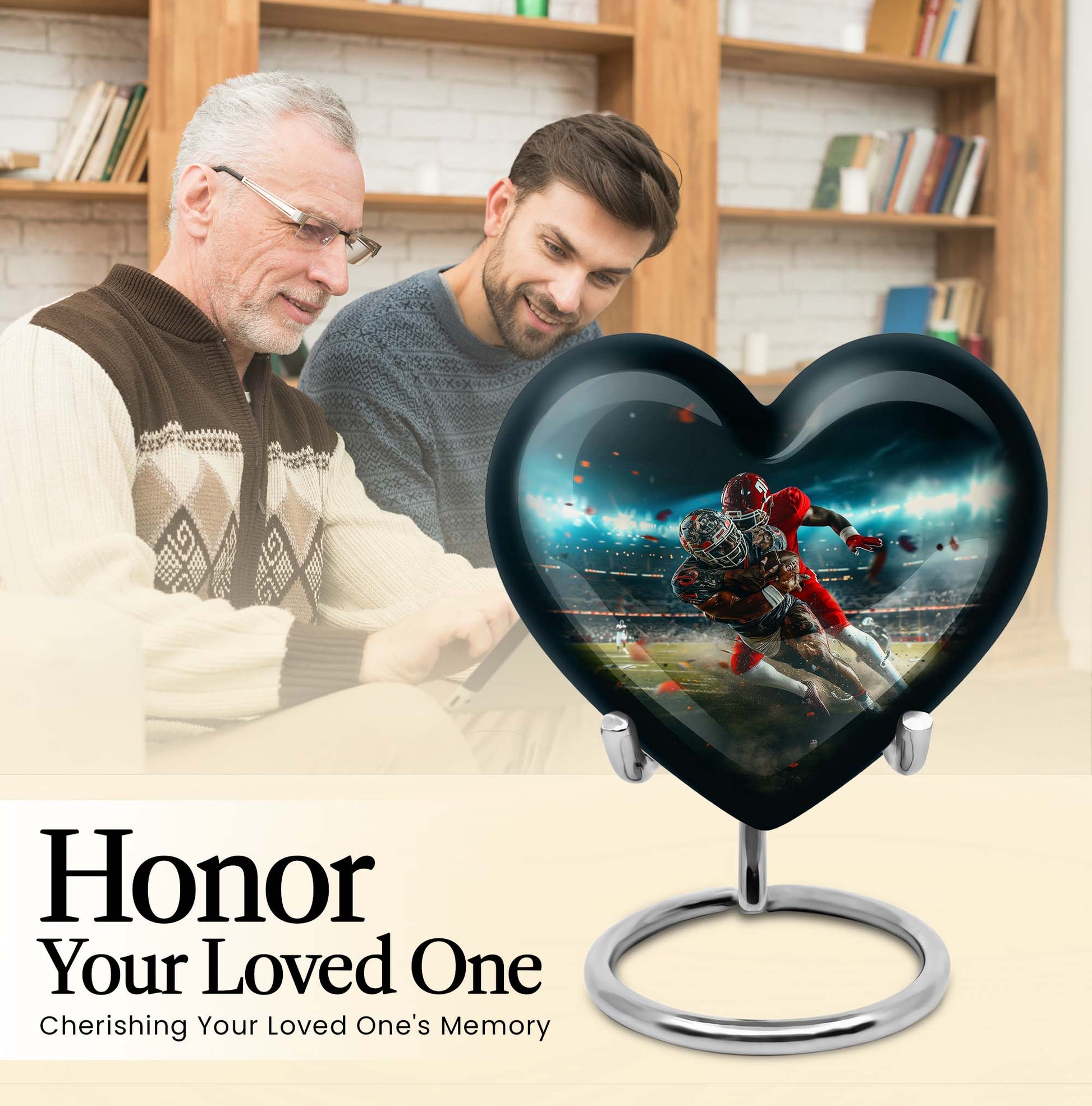 10-inch heart-shaped football urn, aluminium cremation urn for adult female ashes