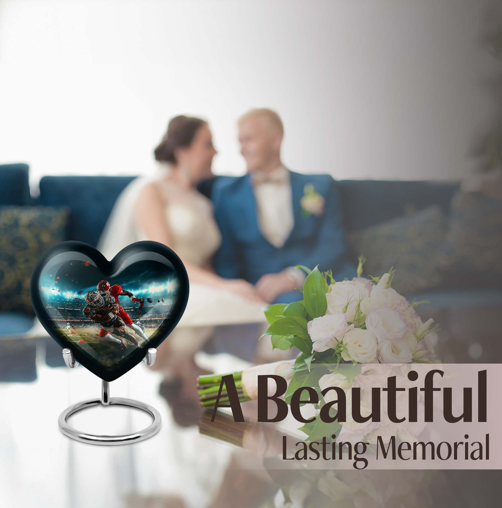 10-inch heart-shaped football urn, aluminium cremation urn for adult female ashes