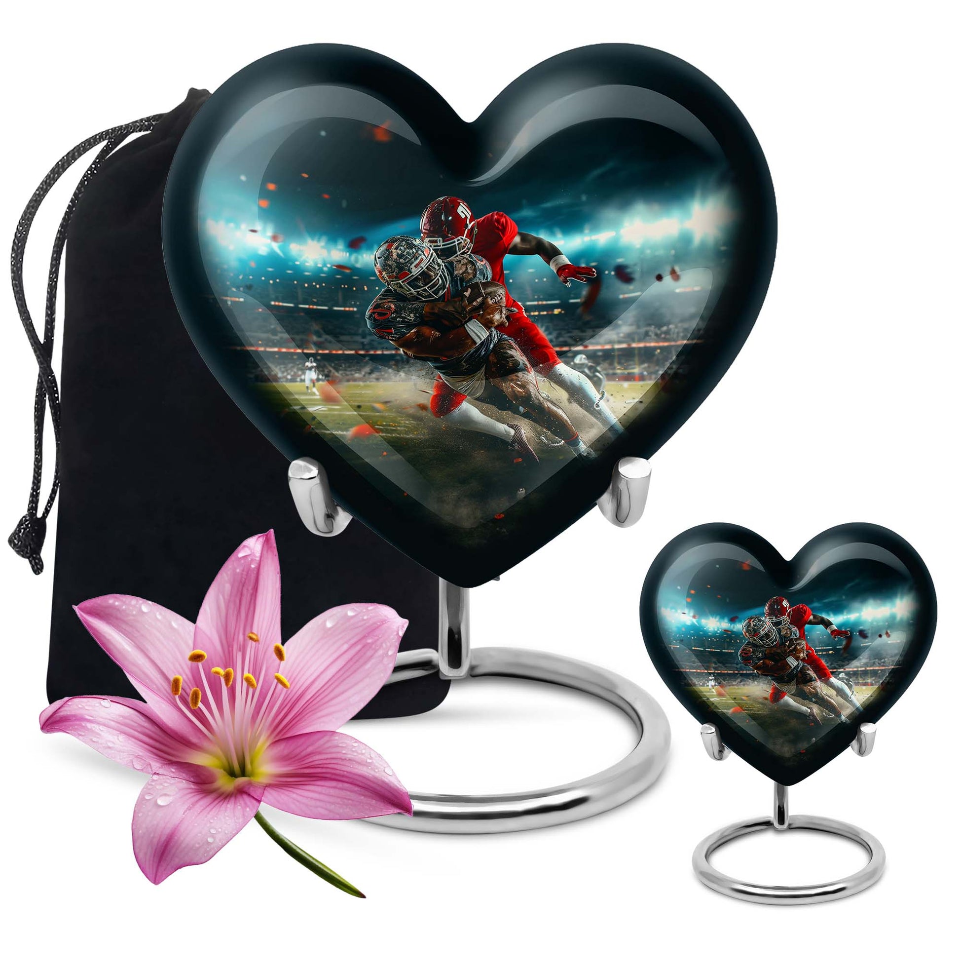 10-inch heart-shaped football urn, aluminium cremation urn for adult female ashes