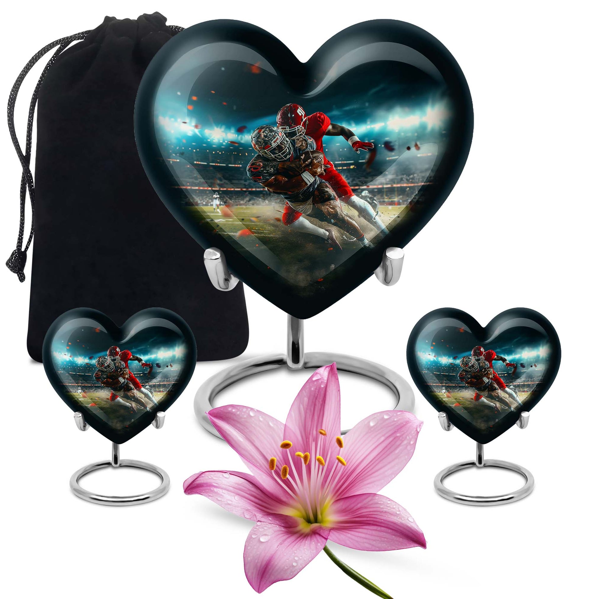 10-inch heart-shaped football urn, aluminium cremation urn for adult female ashes