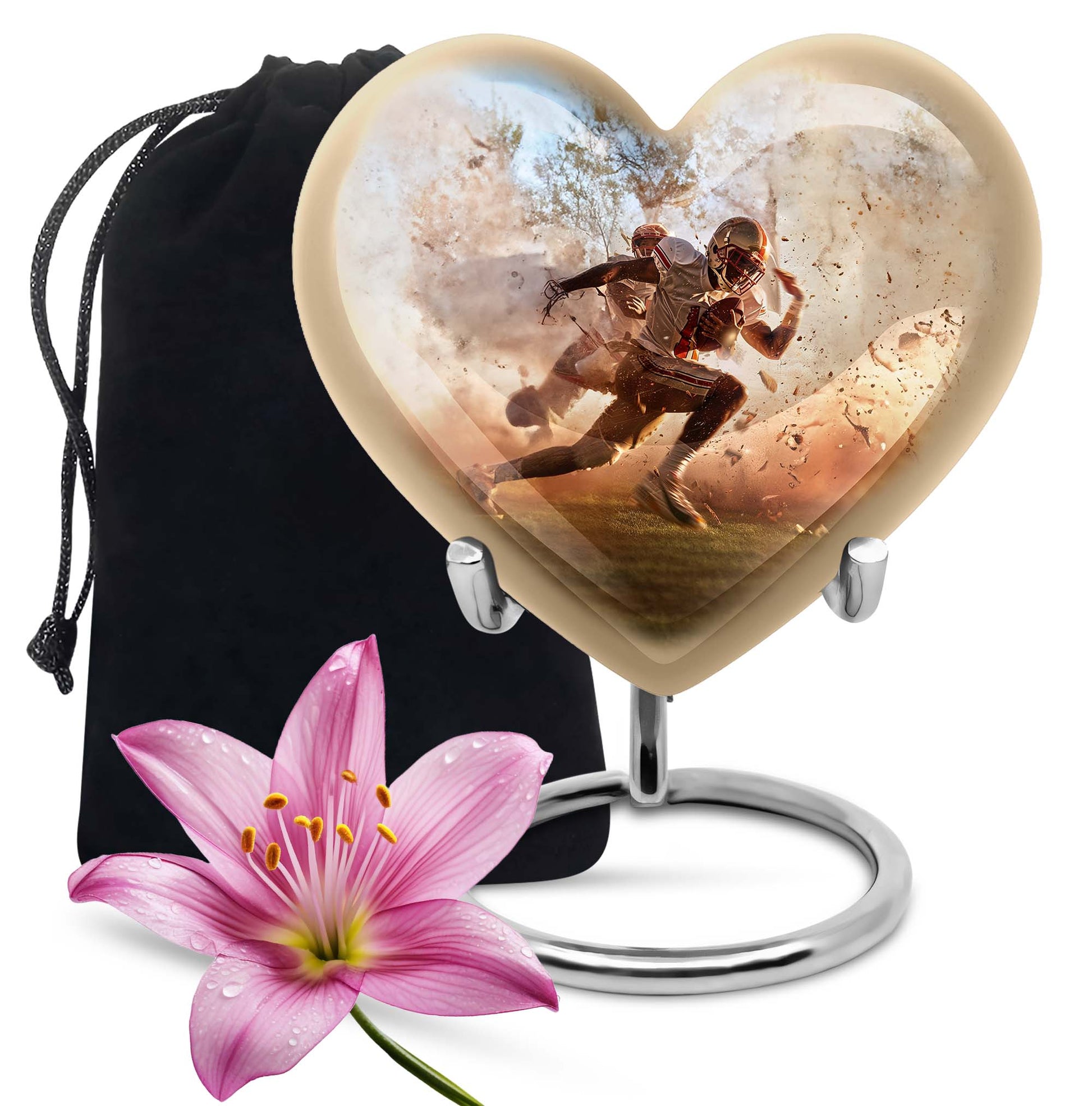 Heart-shaped, 10-inch football memorial urn