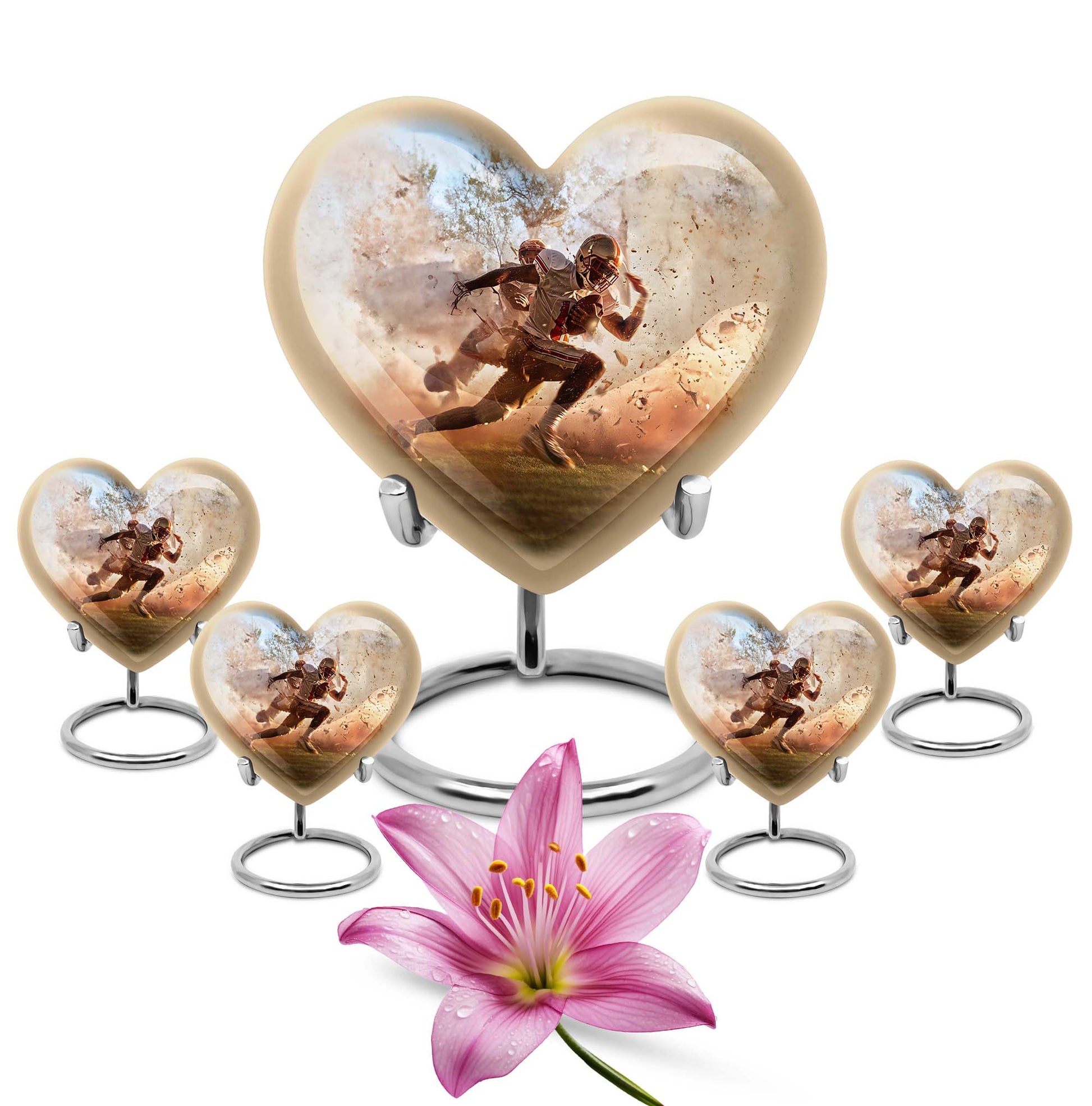 Heart-shaped, 10-inch football memorial urn