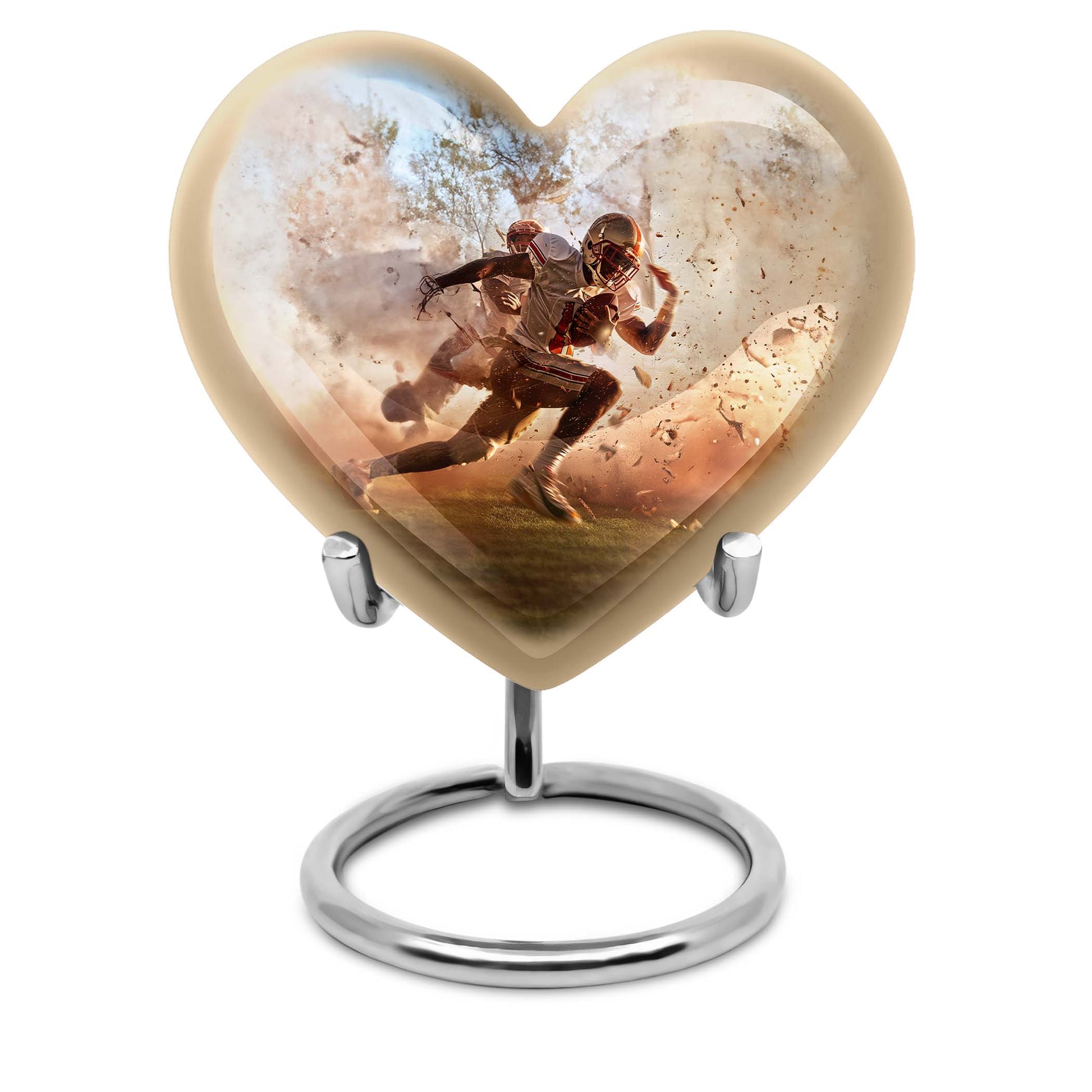 Heart-shaped, 10-inch football memorial urn
