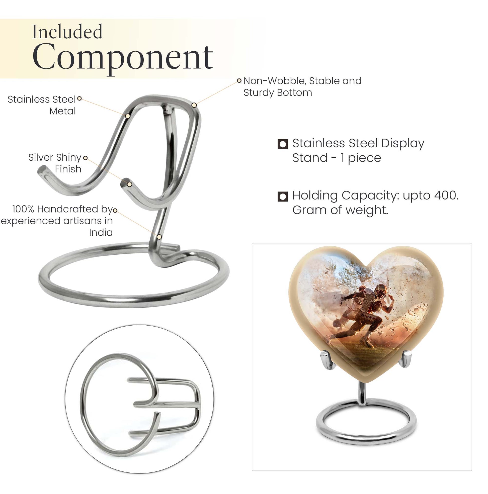 Heart-shaped, 10-inch football memorial urn