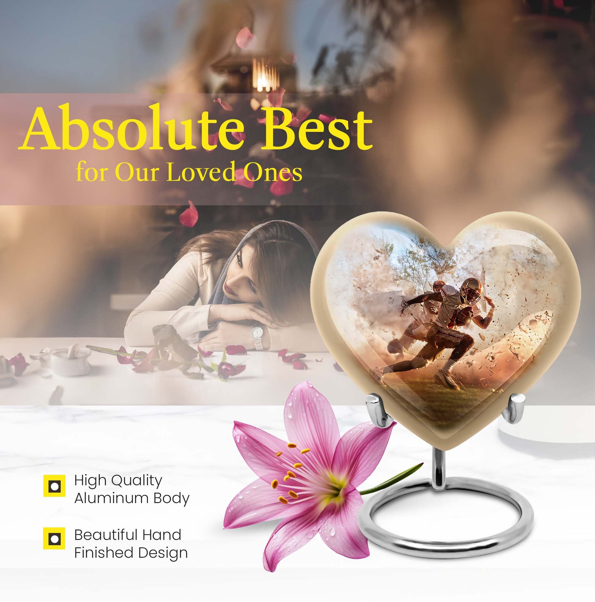 Heart-shaped, 10-inch football memorial urn