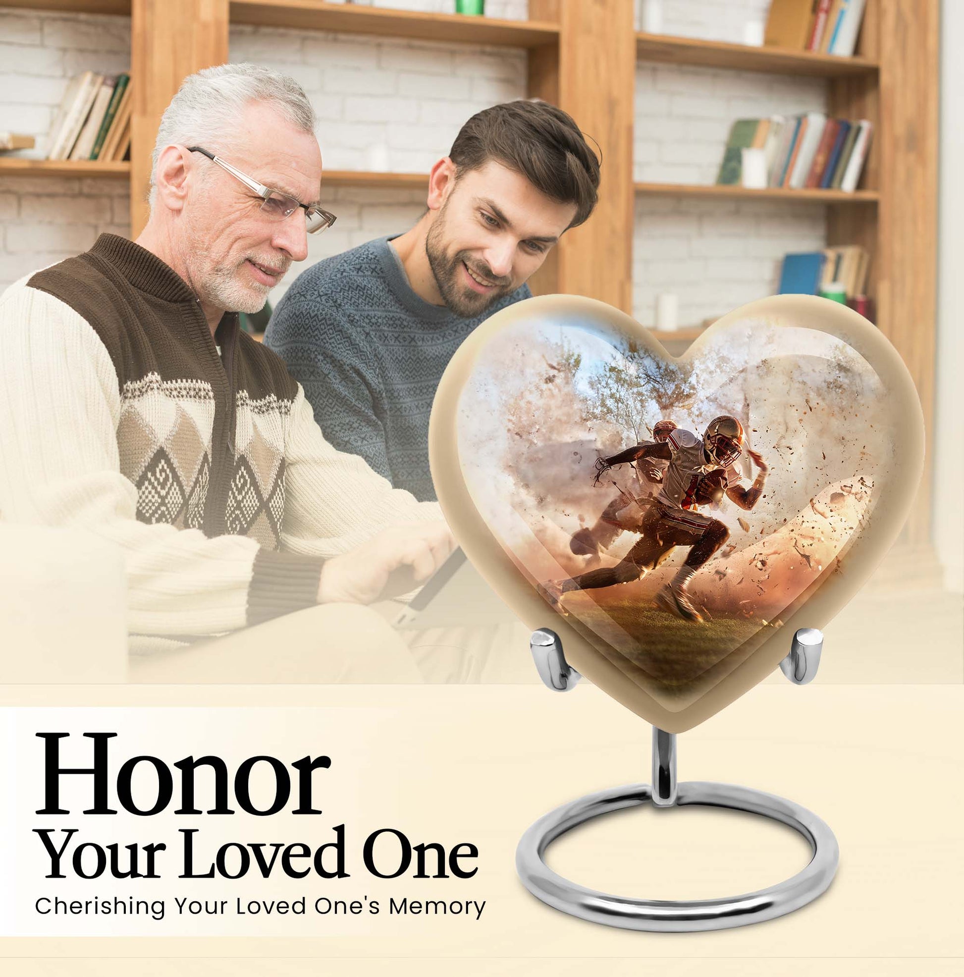 Heart-shaped, 10-inch football memorial urn
