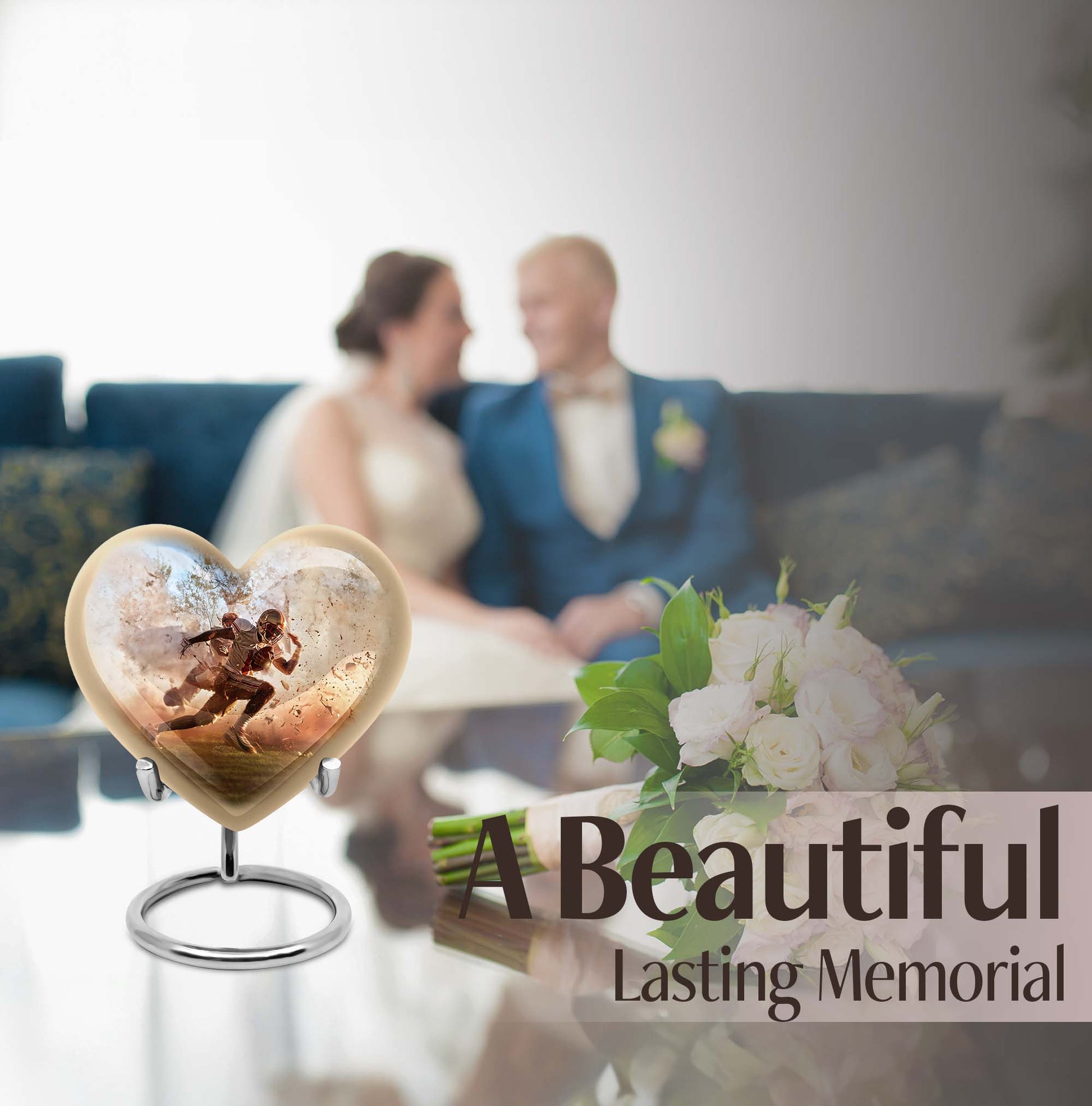 Heart-shaped, 10-inch football memorial urn