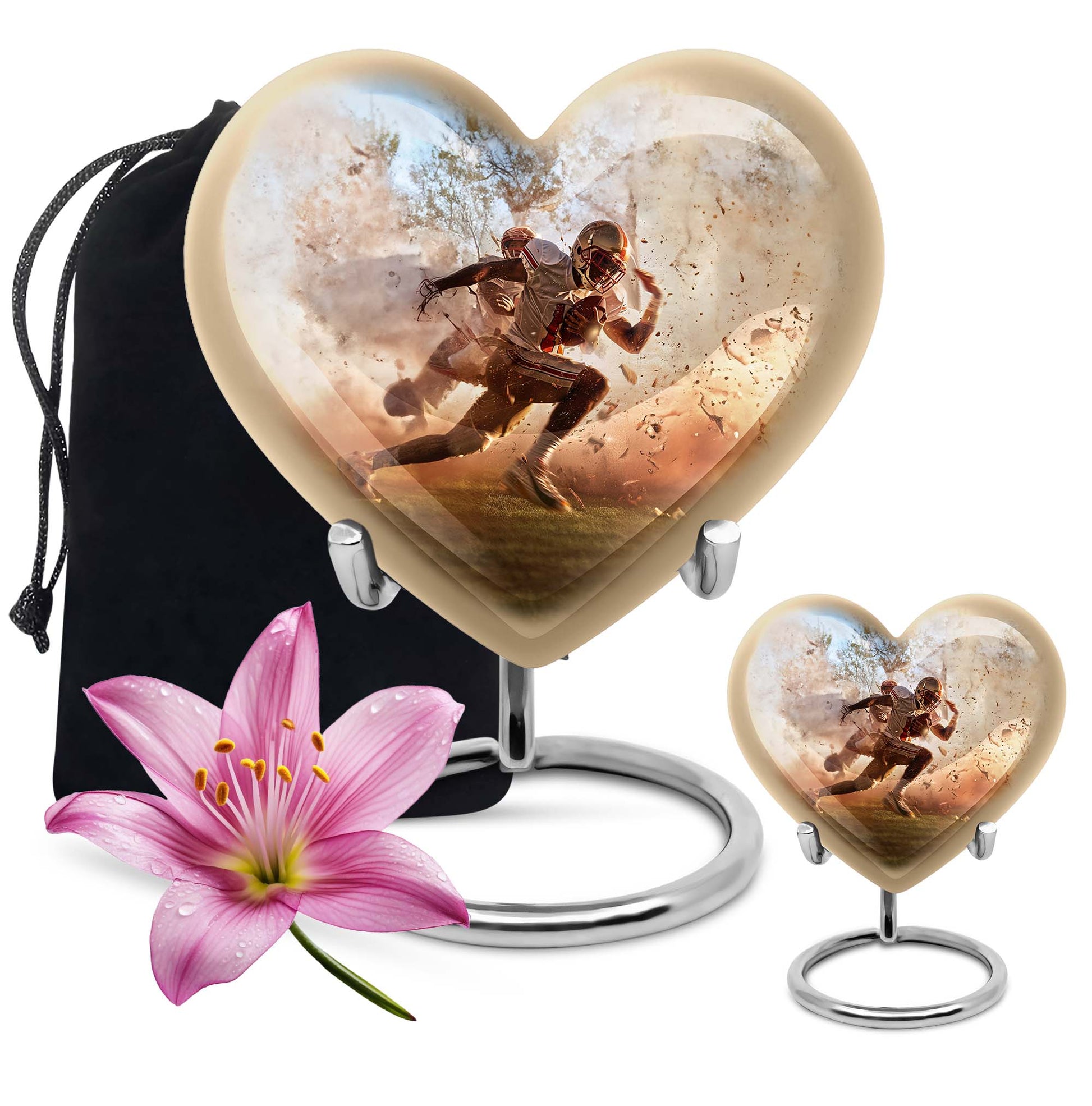 Heart-shaped, 10-inch football memorial urn