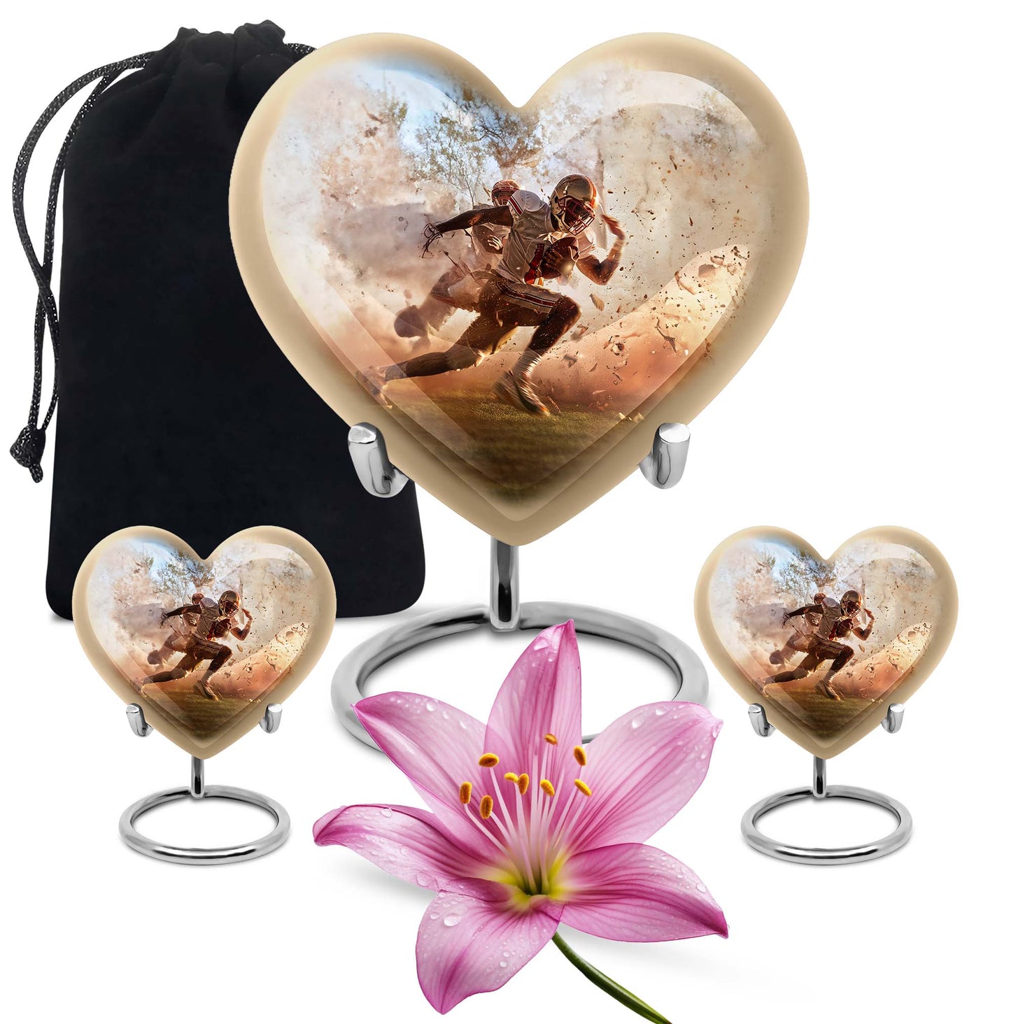 Heart-shaped, 10-inch football memorial urn