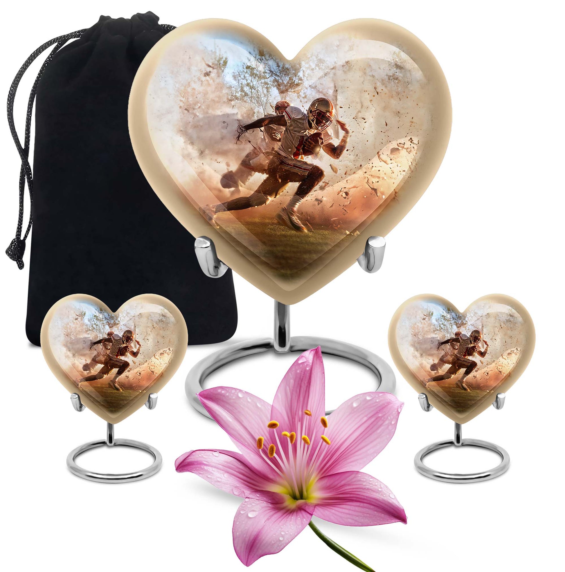 Heart-shaped, 10-inch football memorial urn
