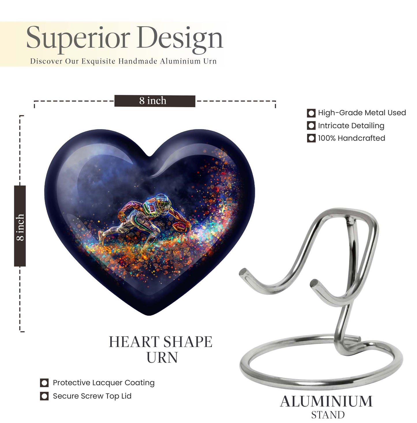 heart-shaped football urn for ashes