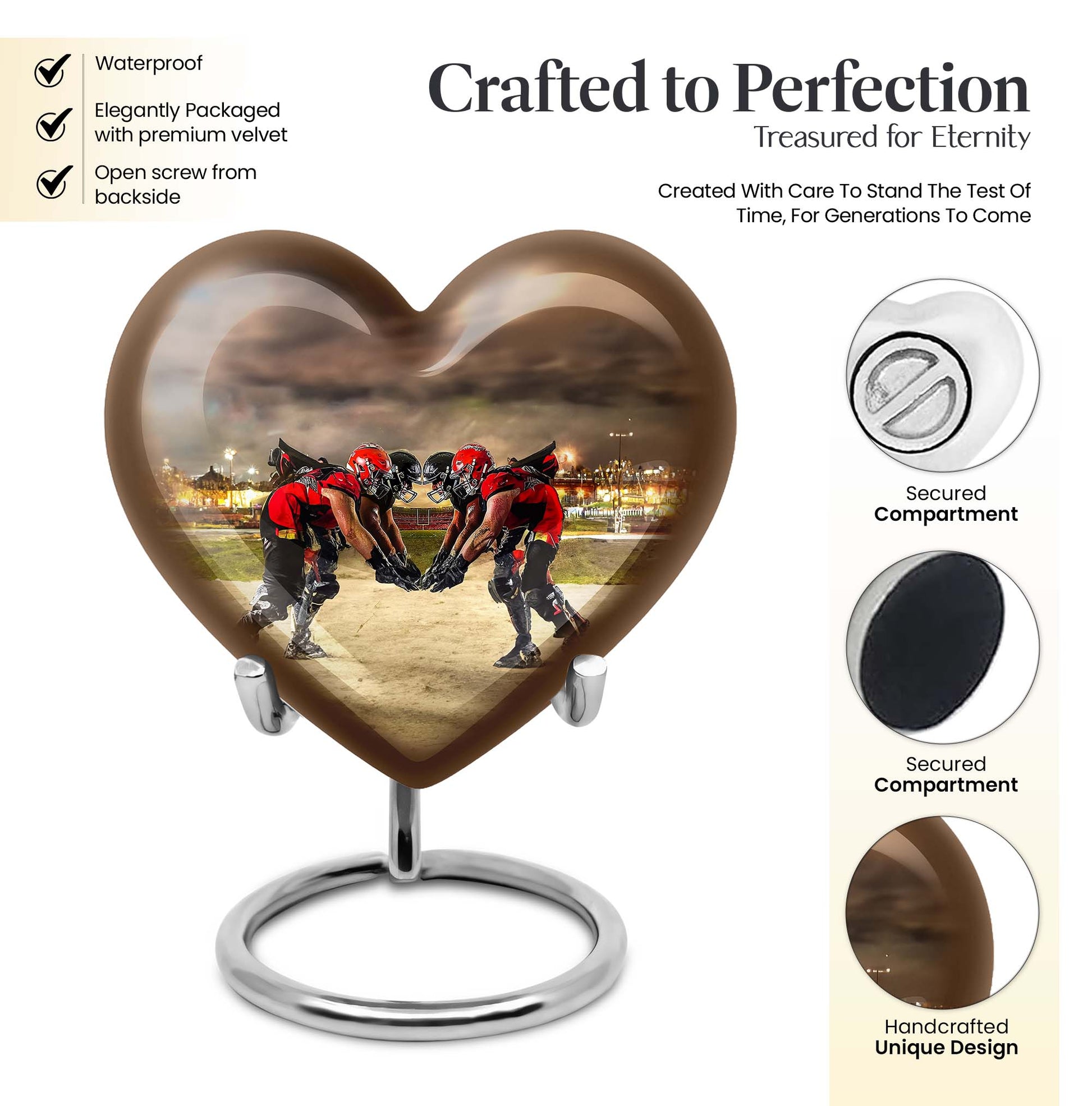 10-inch heart-shaped memorial football urn 