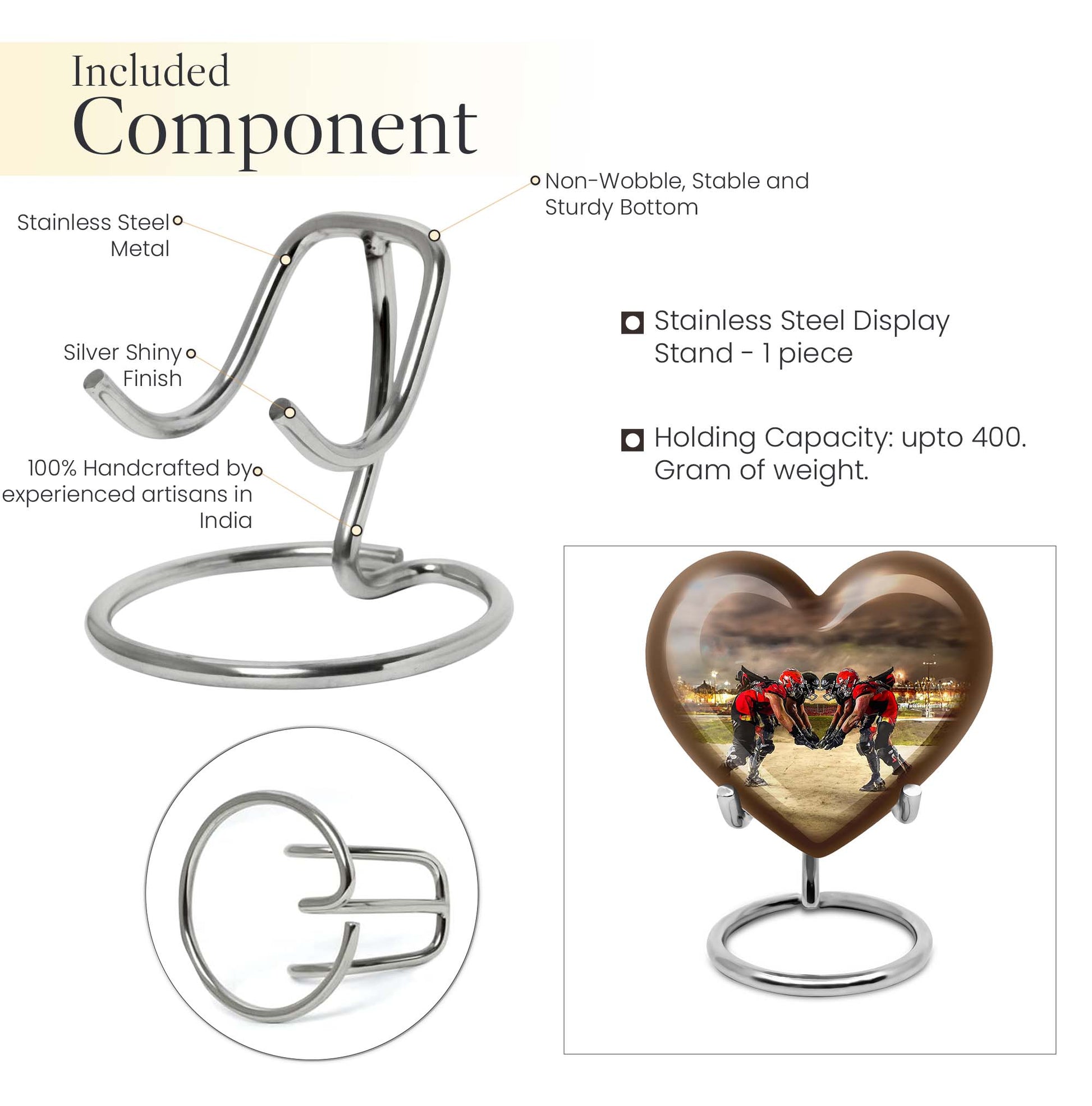 10-inch heart-shaped memorial football urn 