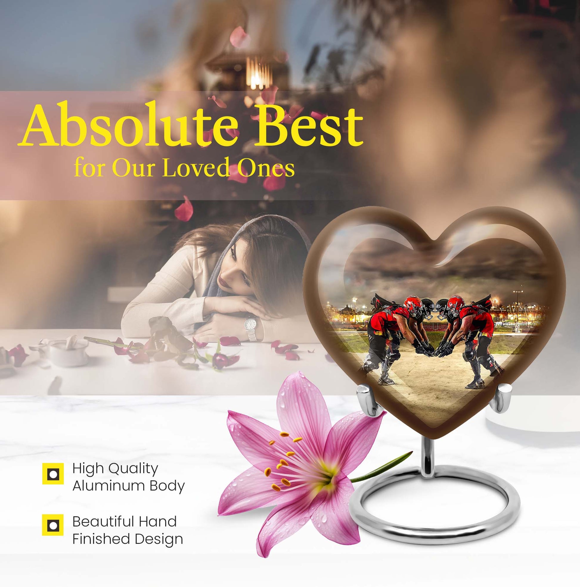 10-inch heart-shaped memorial football urn 