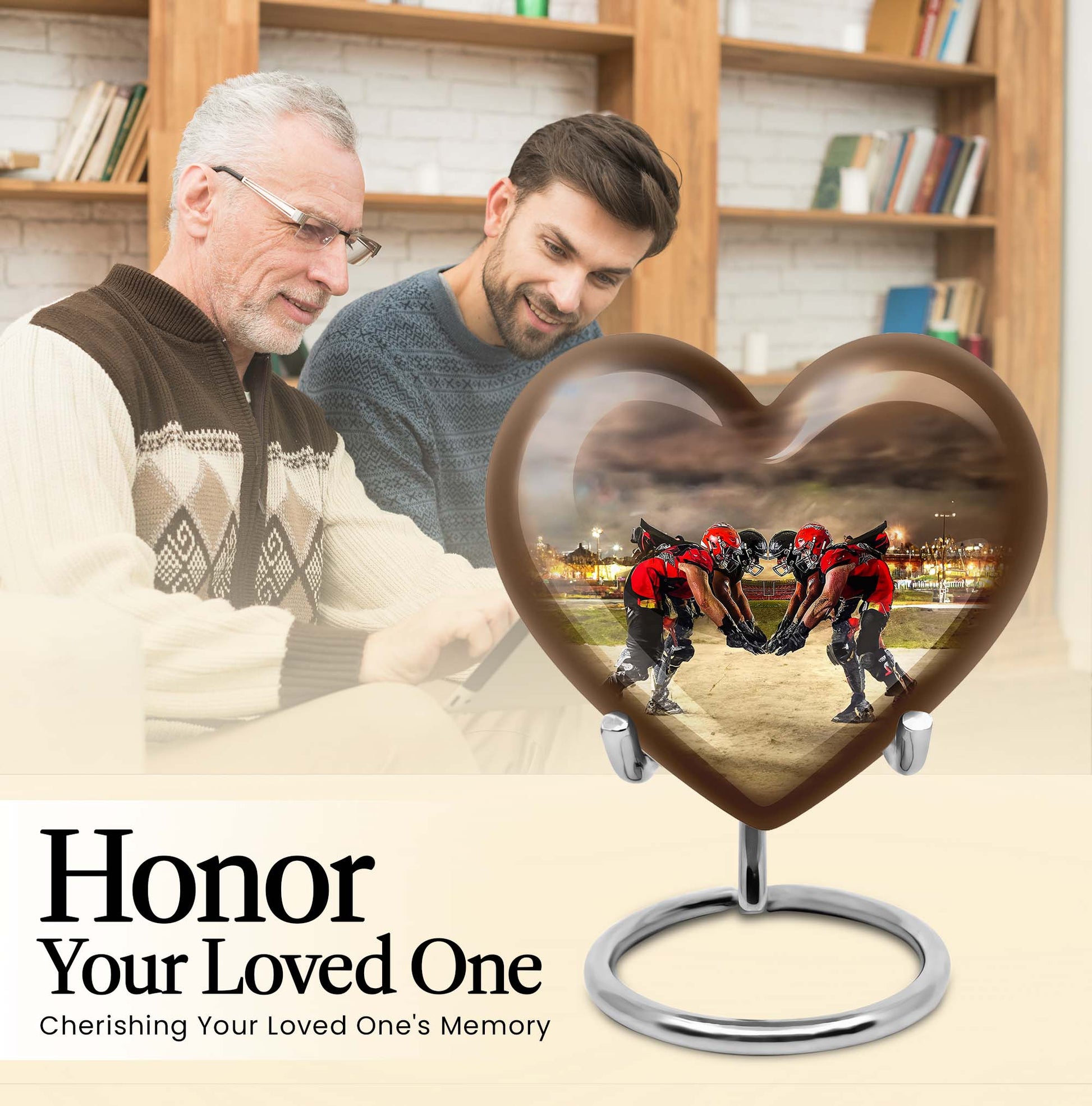 10-inch heart-shaped memorial football urn 
