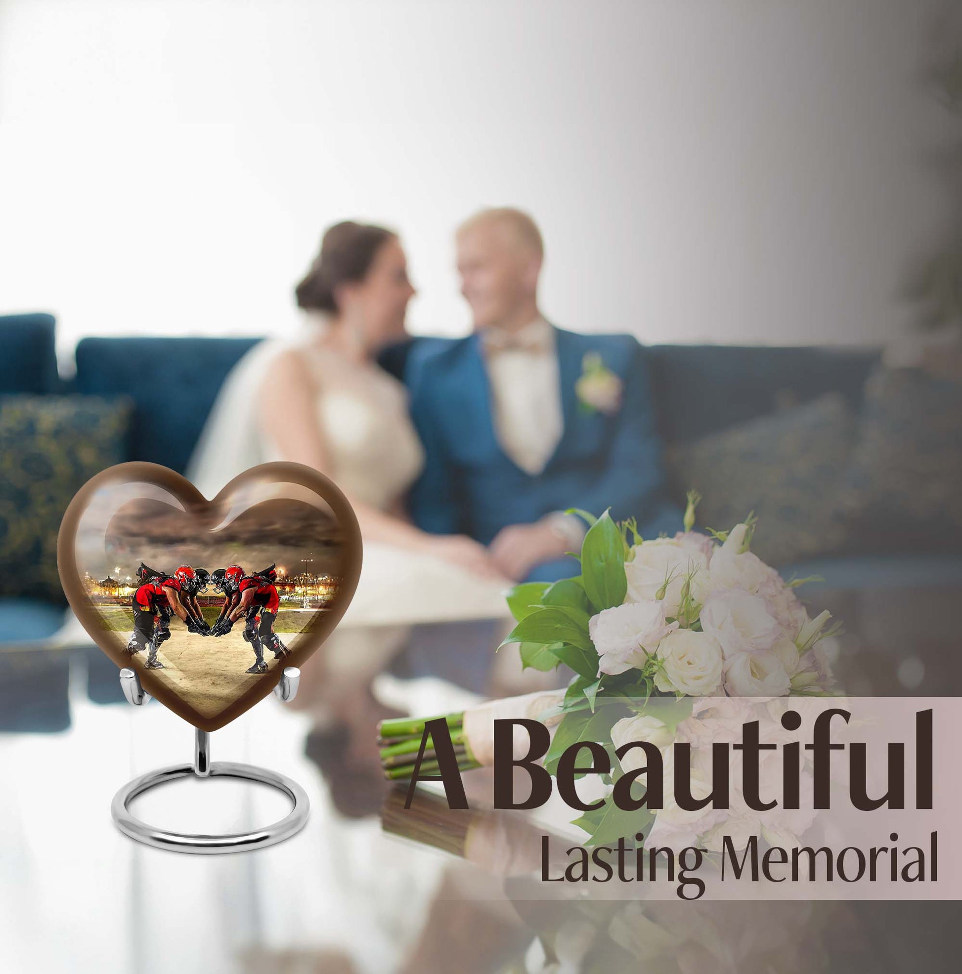10-inch heart-shaped memorial football urn 
