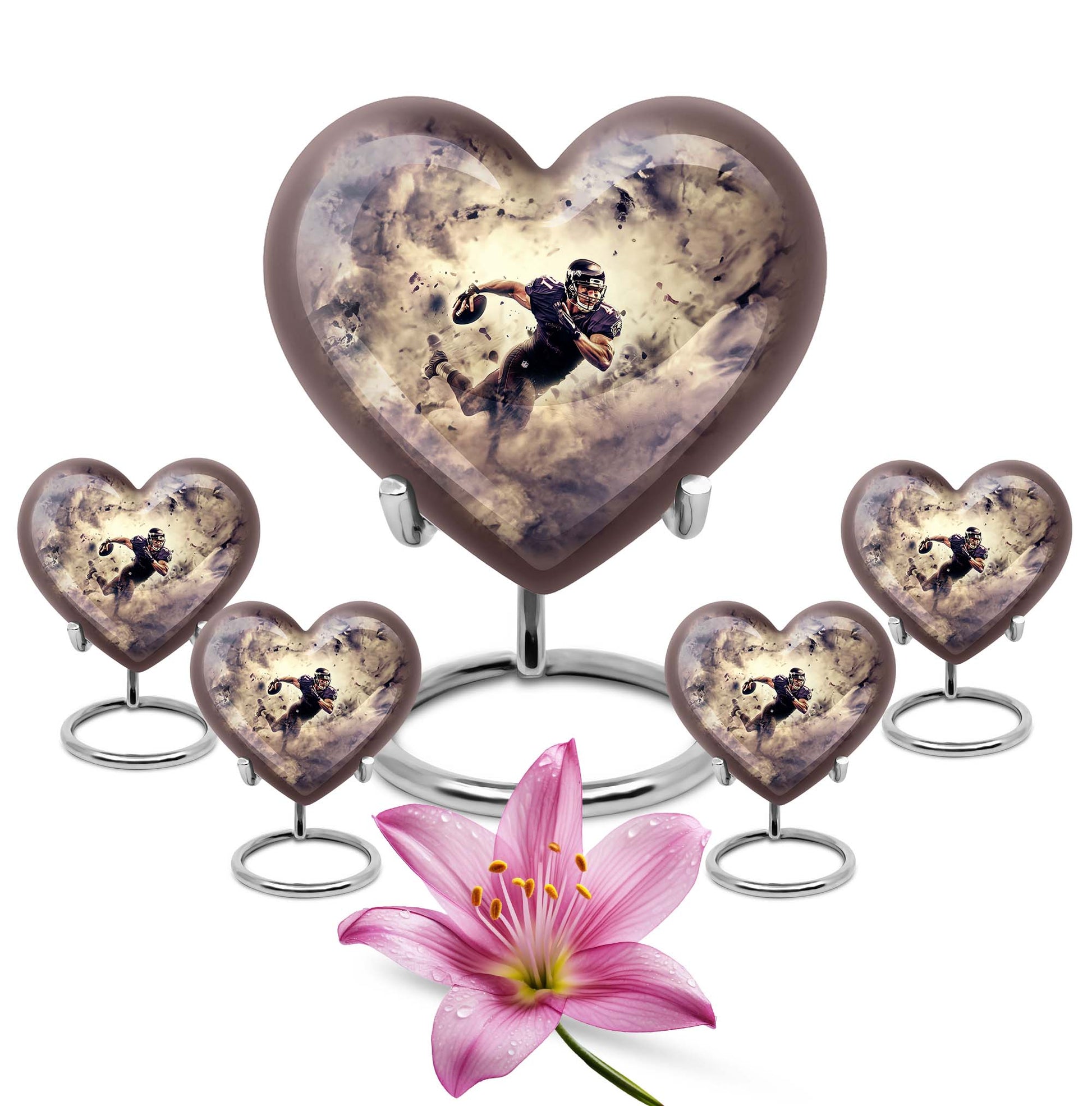 Abstract themed 10-inch heart-shaped football urn 