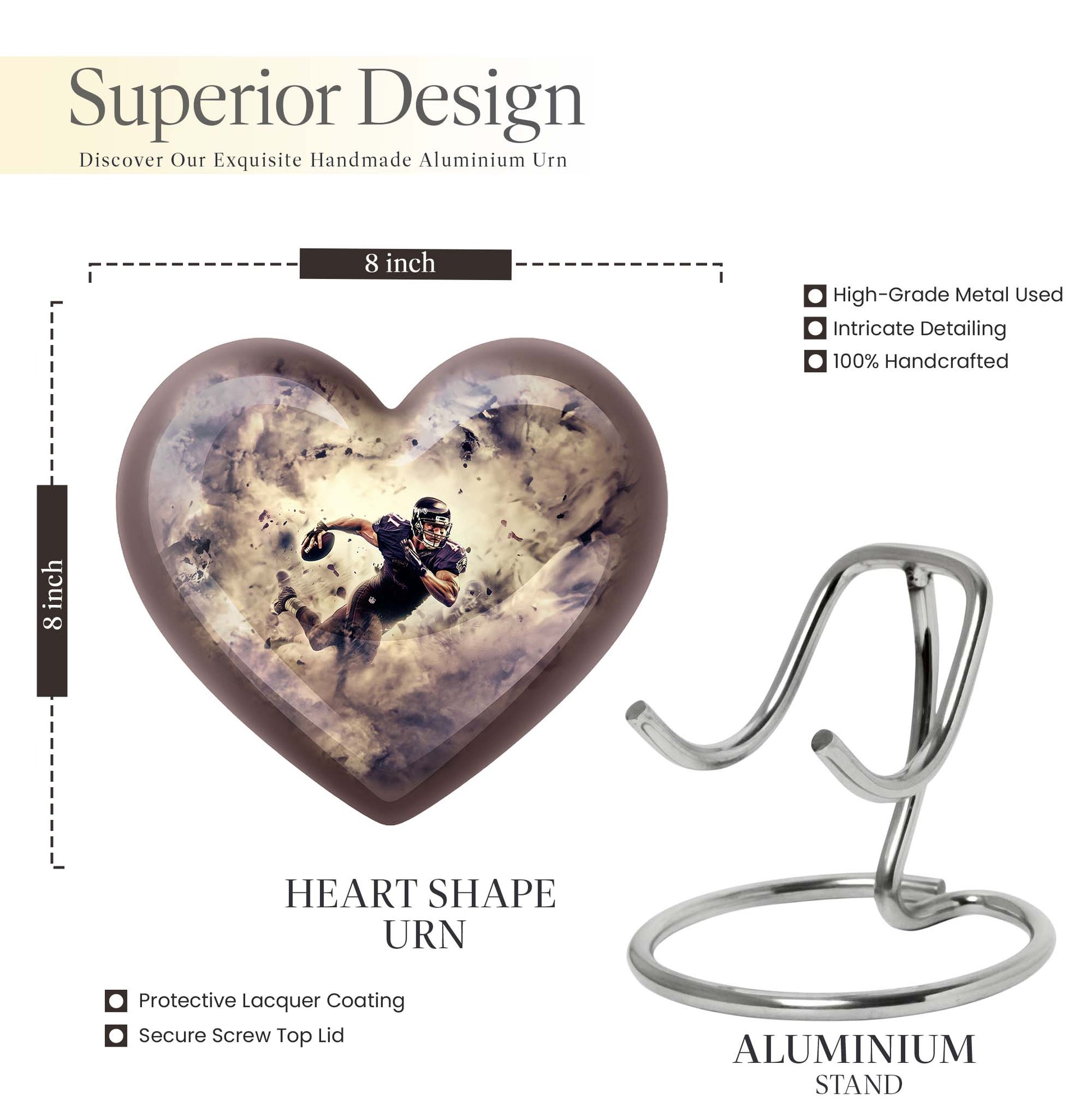 Abstract themed 10-inch heart-shaped football urn 