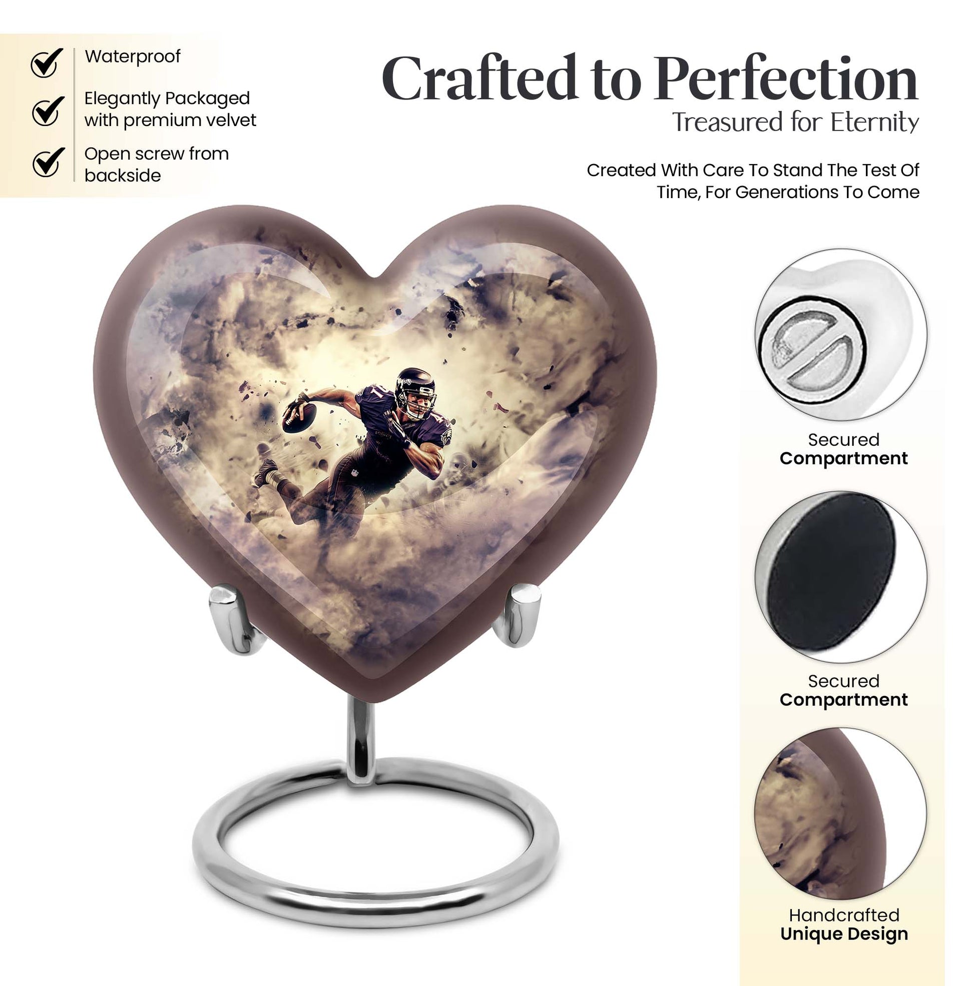 Abstract themed 10-inch heart-shaped football urn 