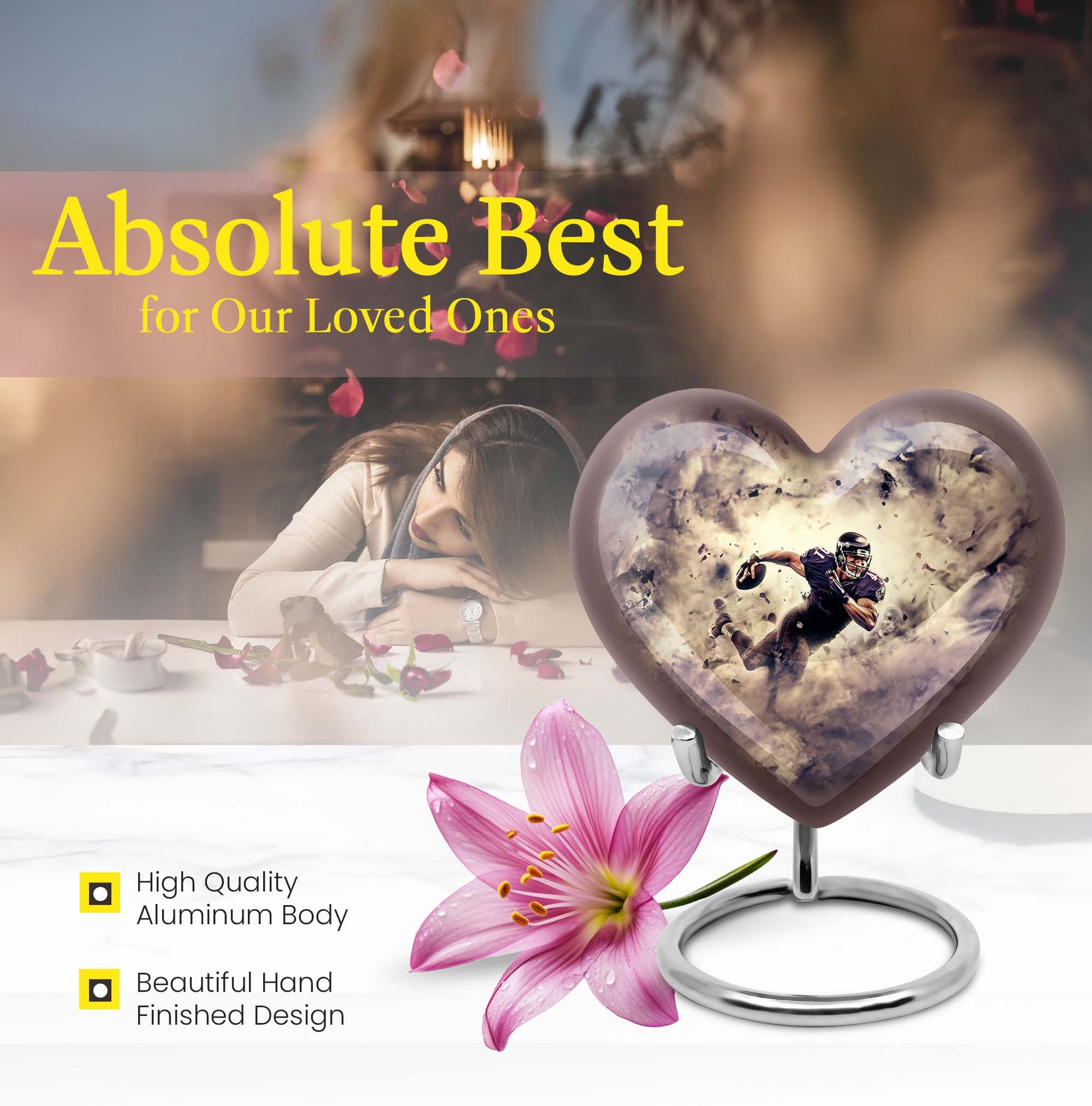 Abstract themed 10-inch heart-shaped football urn 