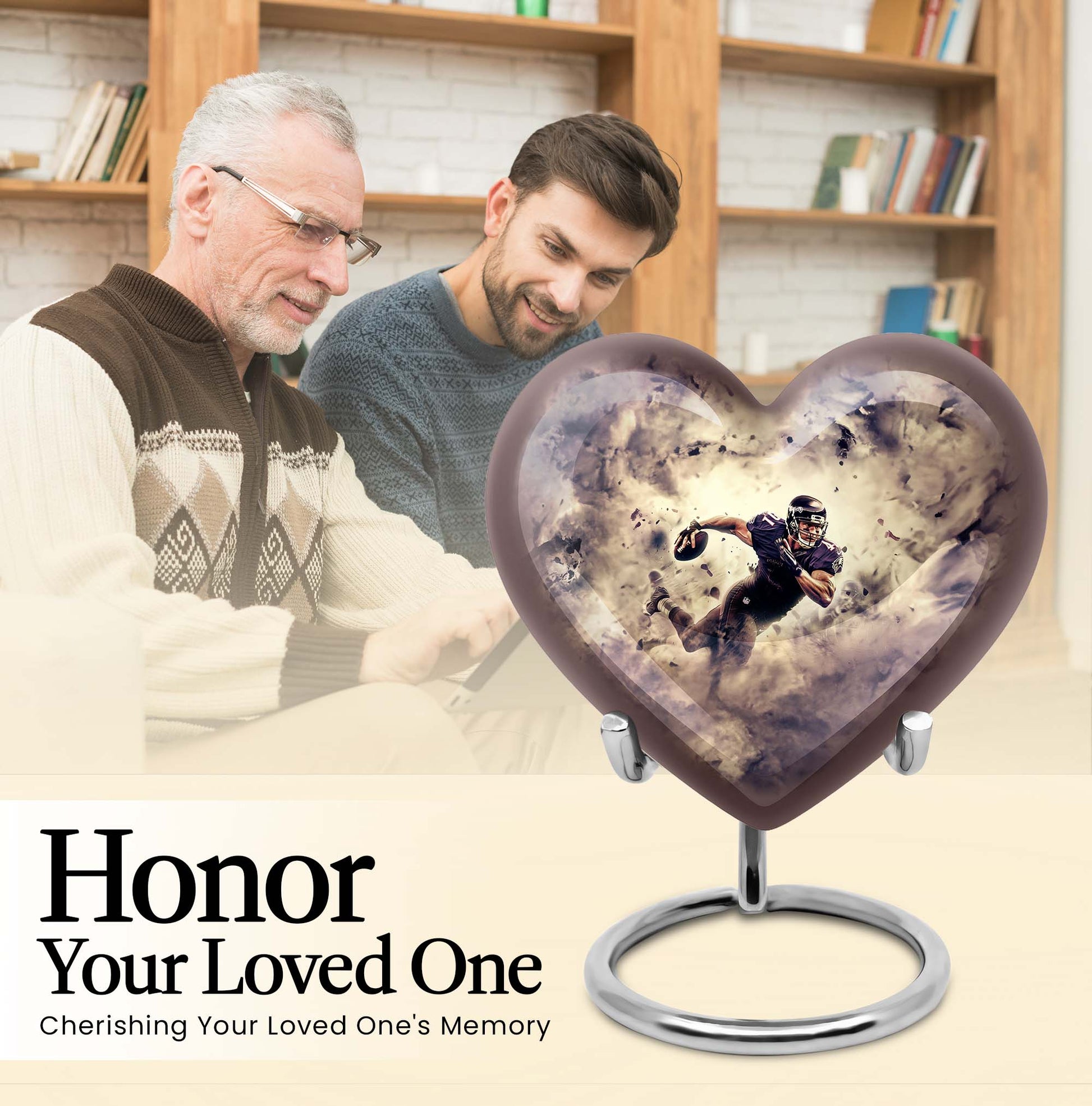 Abstract themed 10-inch heart-shaped football urn 