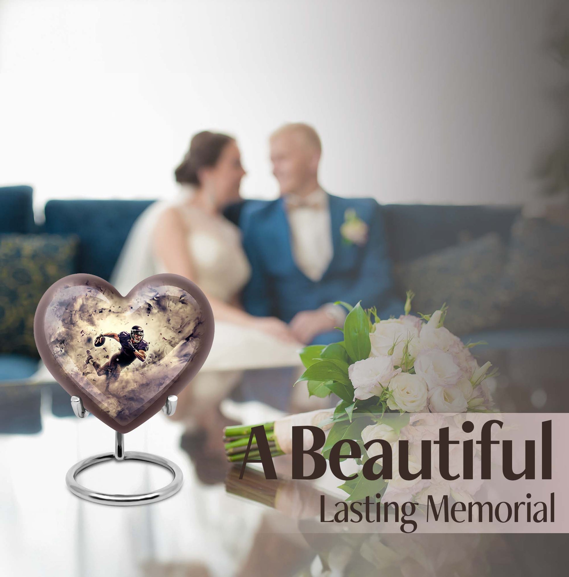 Abstract themed 10-inch heart-shaped football urn 