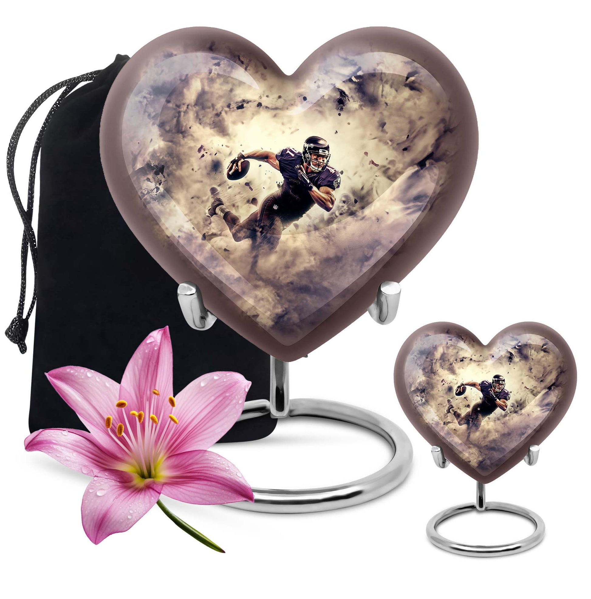 Abstract themed 10-inch heart-shaped football urn 