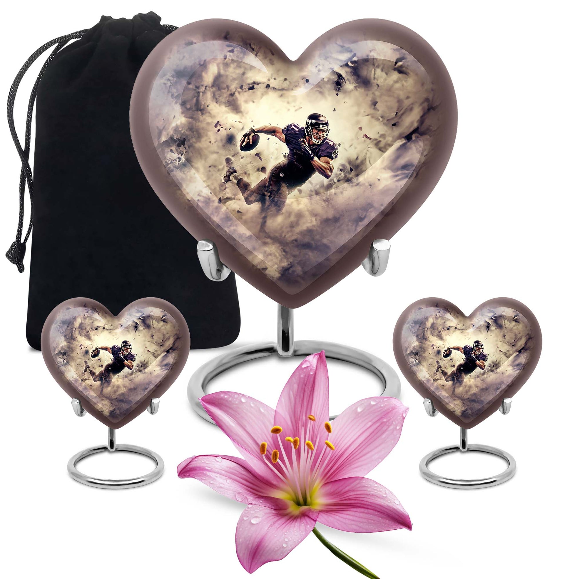 Abstract themed 10-inch heart-shaped football urn 