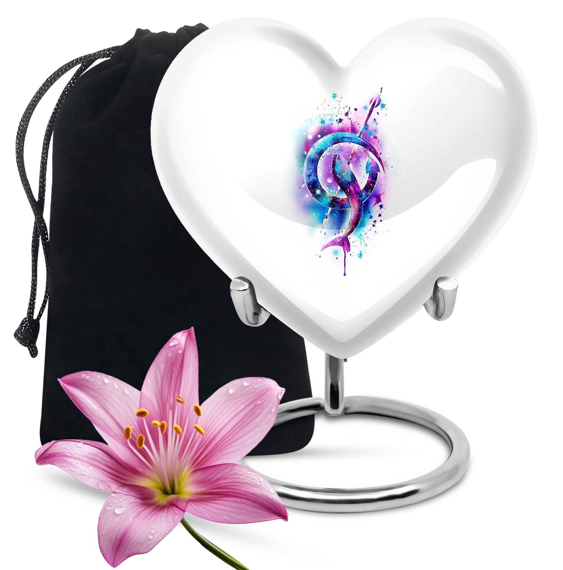 heart-shaped fish memorial urn