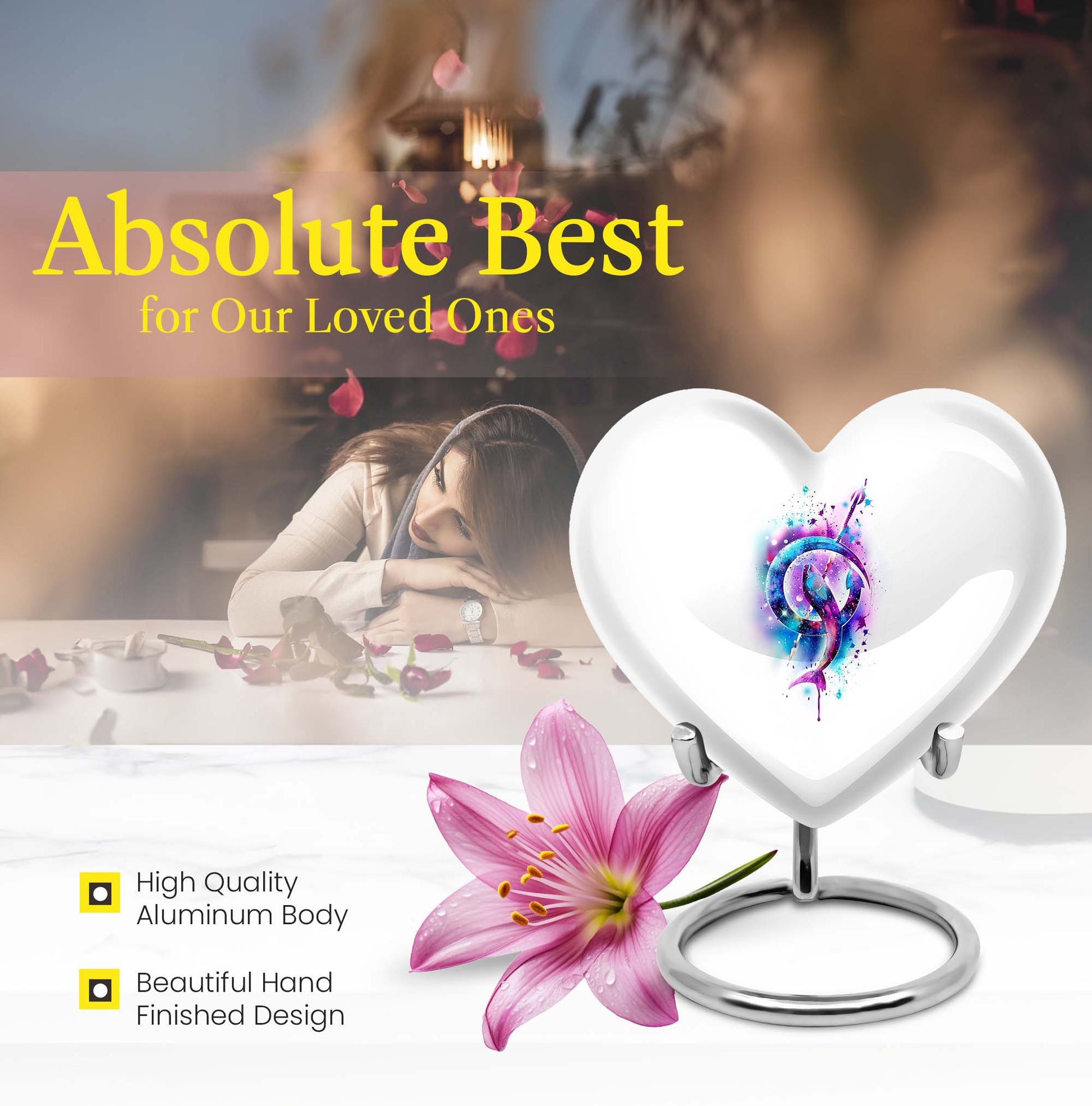 heart-shaped fish memorial urn