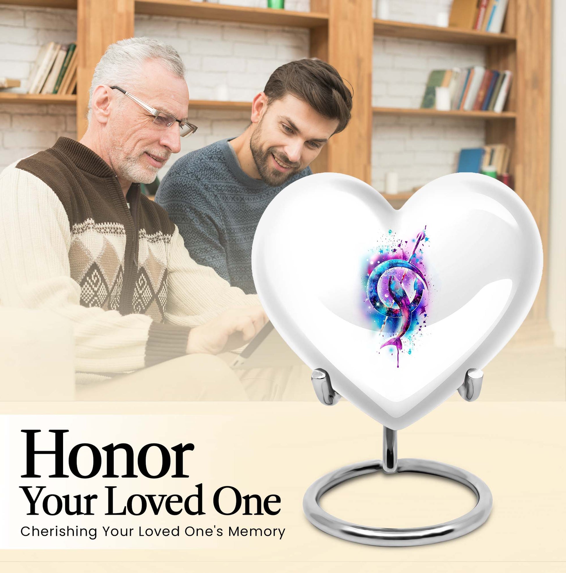 heart-shaped fish memorial urn