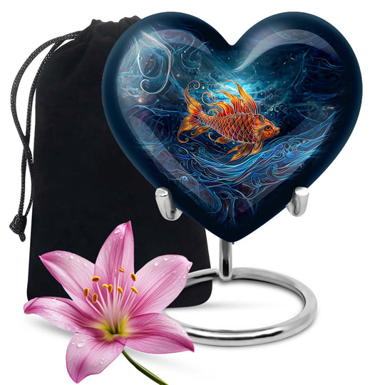 10 Inch heart shaped fish Urn