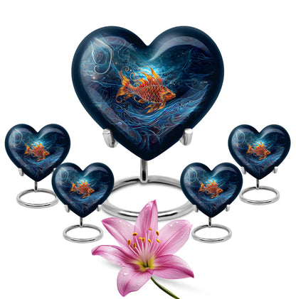 10 Inch heart shaped fish Urn