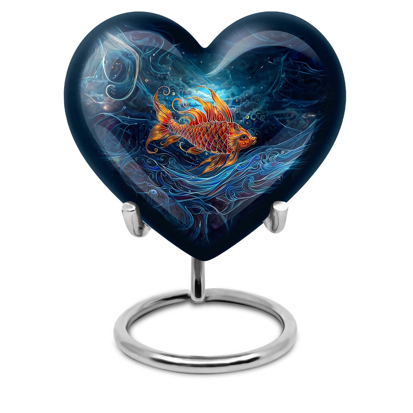 10 Inch heart shaped fish Urn