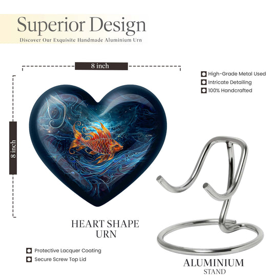 10 Inch heart shaped fish Urn
