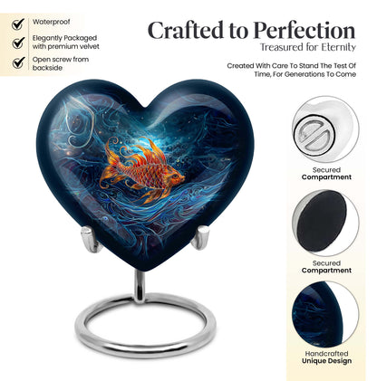 10 Inch heart shaped fish Urn