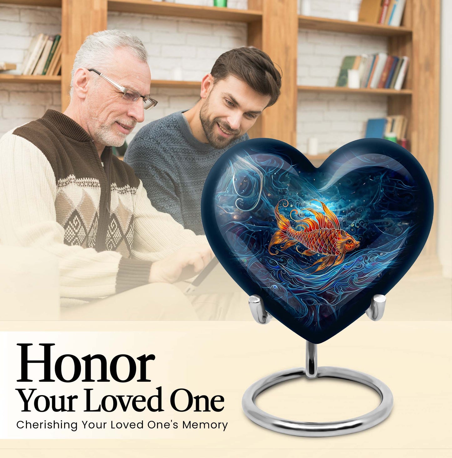 10 Inch heart shaped fish Urn
