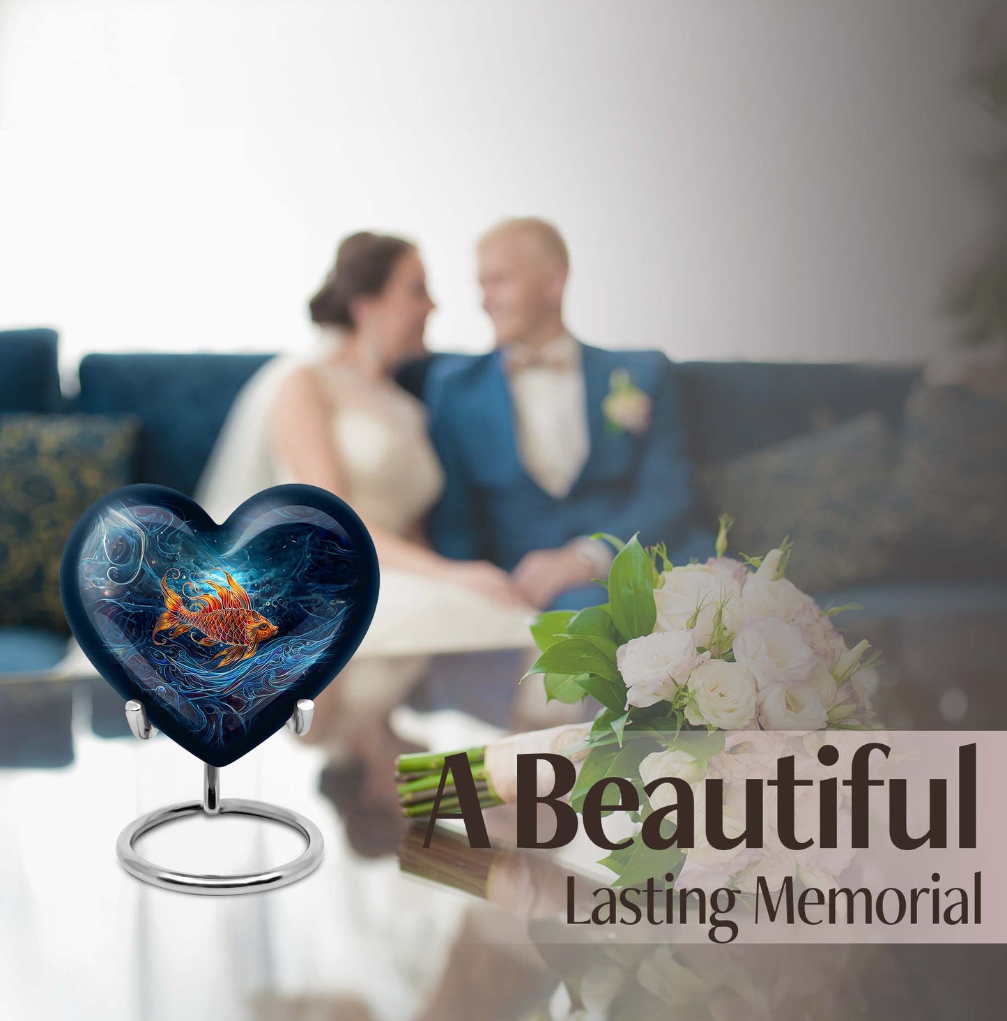 10 Inch heart shaped fish Urn