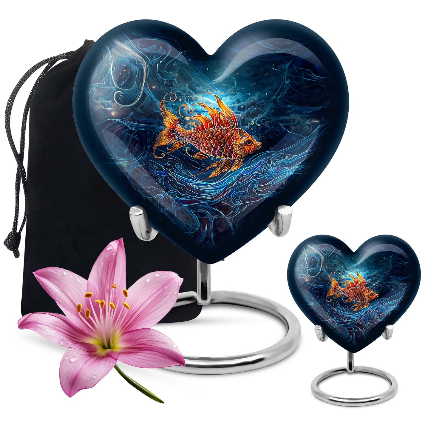 10 Inch heart shaped fish Urn