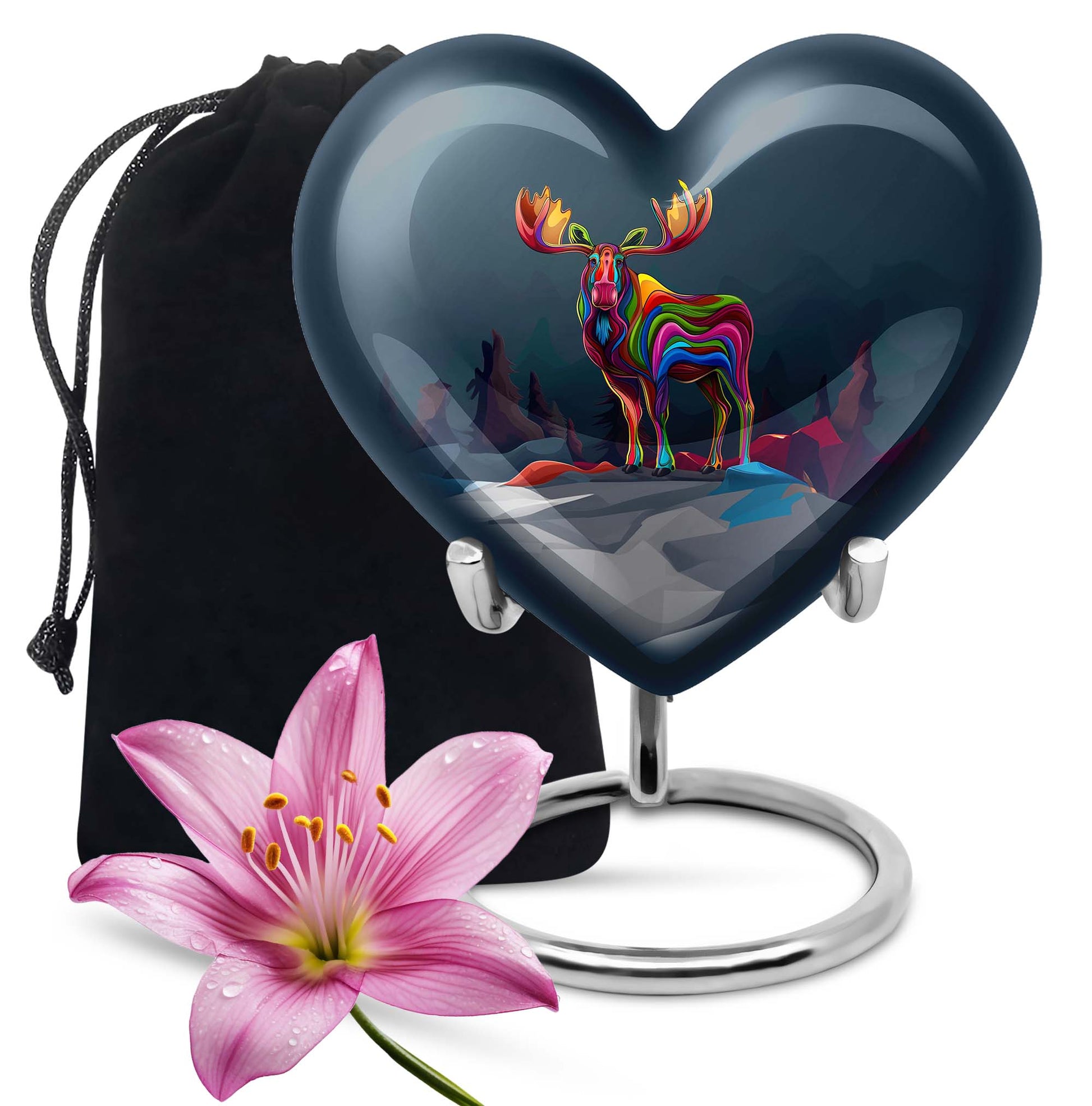  heart urn for ashes, moose walking themed memorial 