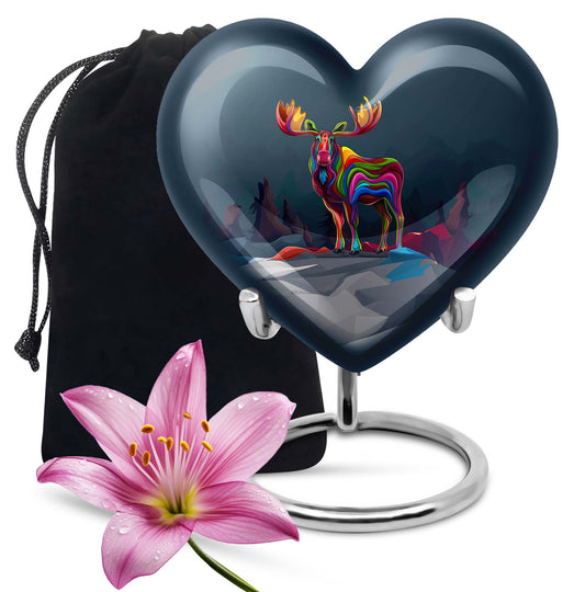  heart urn for ashes, moose walking themed memorial 